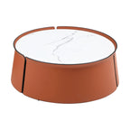 31" Modern Marble Top Coffee Table With Orange Leather Body