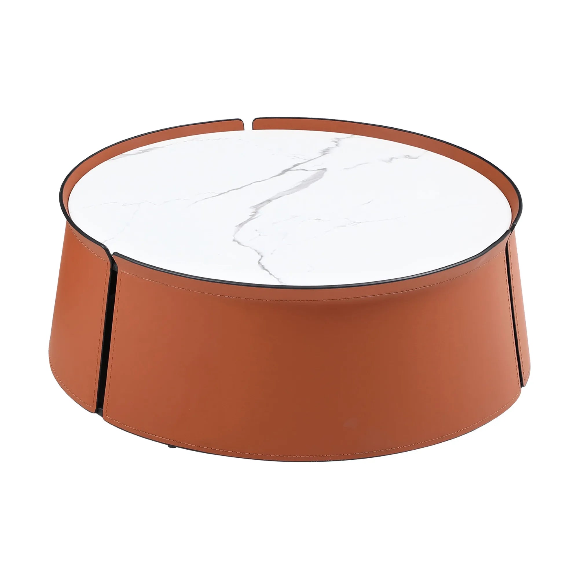 31" Modern Marble Top Coffee Table With Orange Leather Body