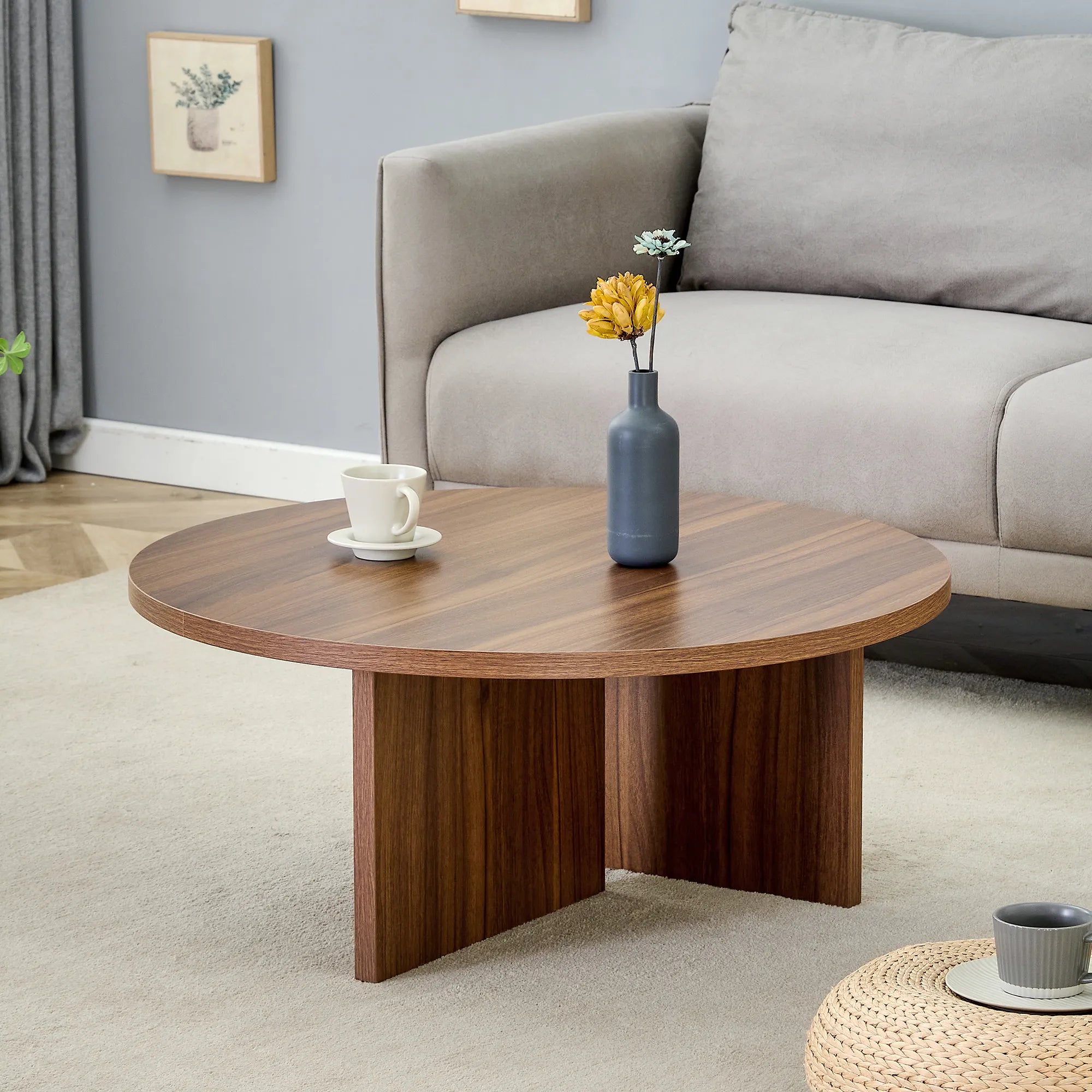 31" Modern Minimalism Round MDF Coffee Table