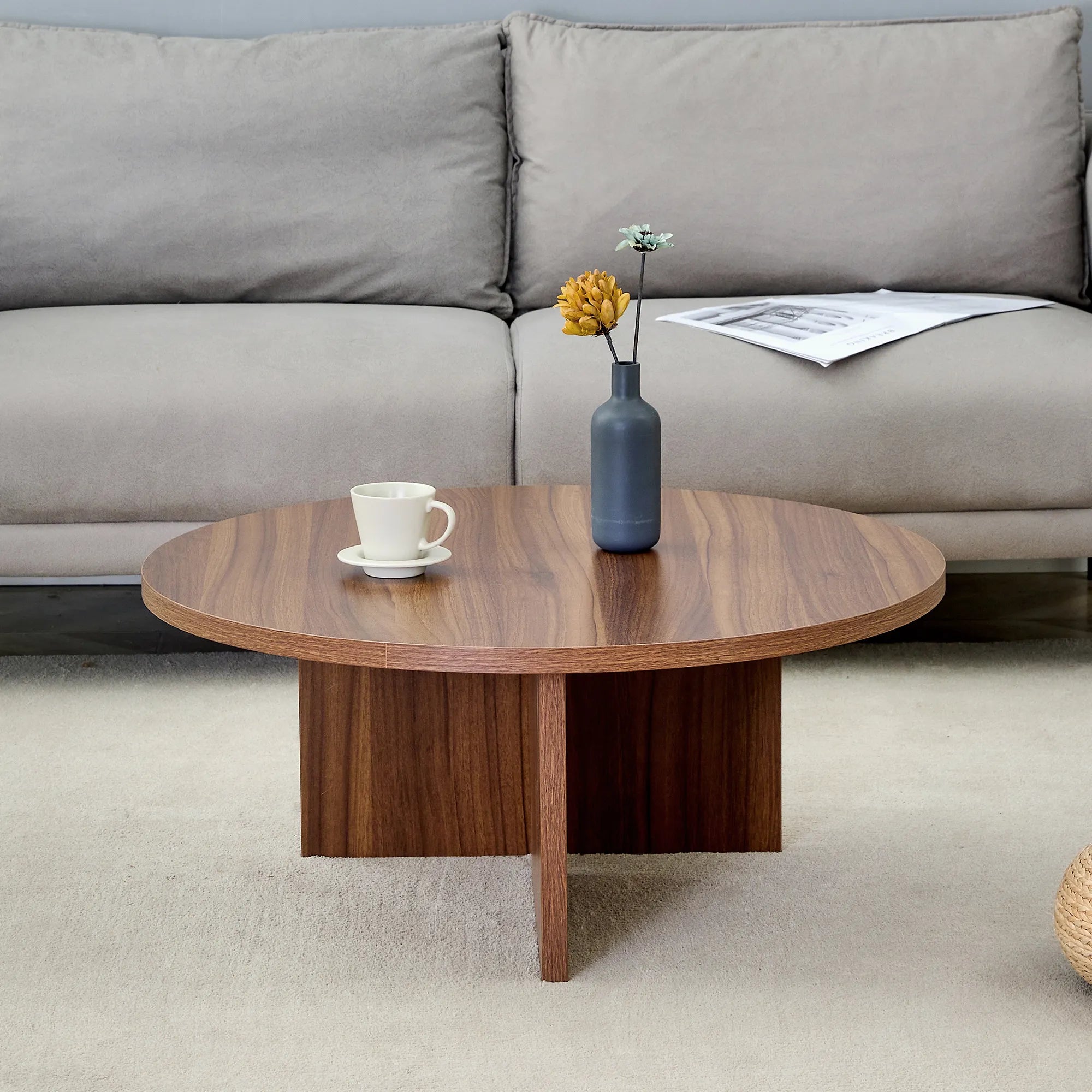 31" Modern Minimalism Round MDF Coffee Table