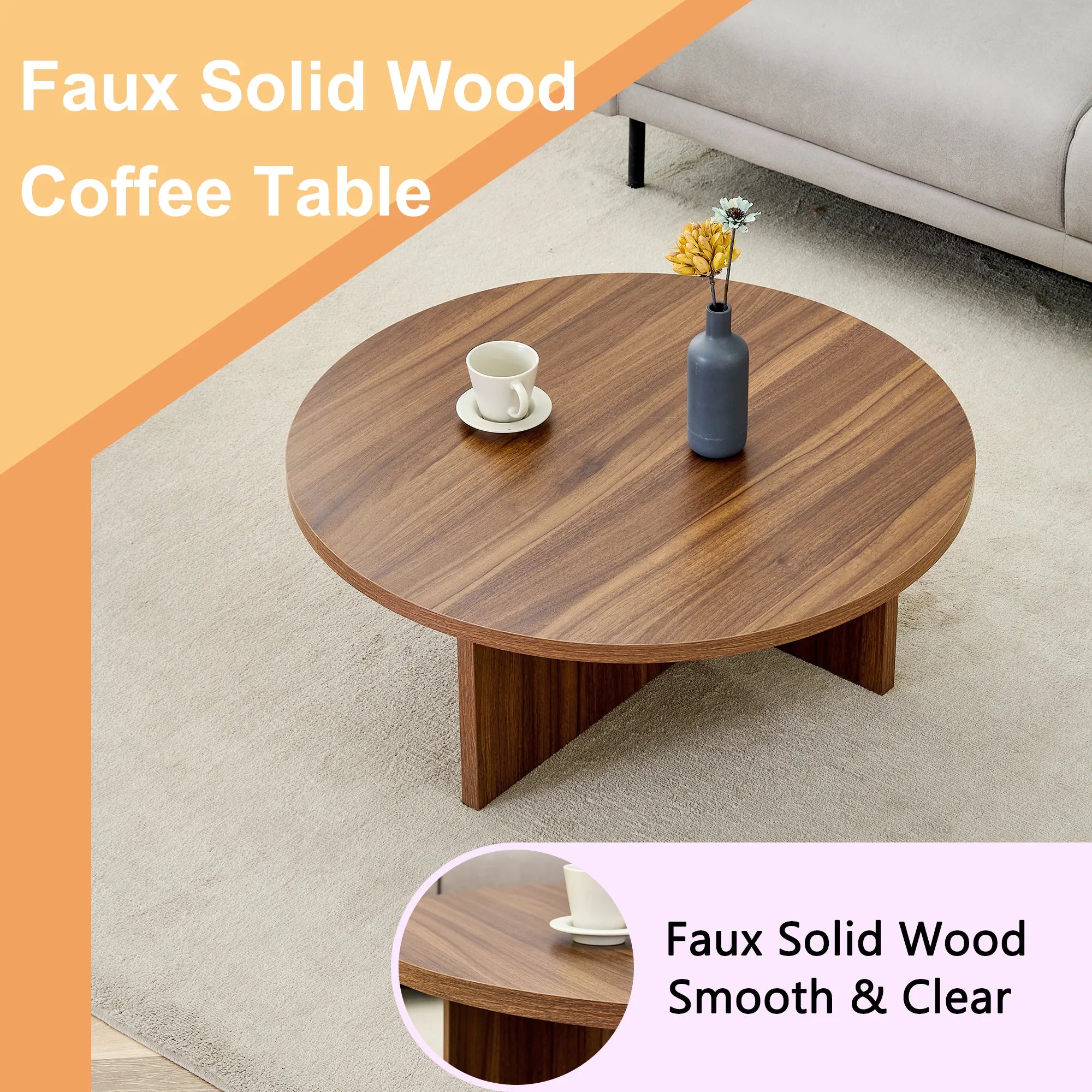 31" Modern Minimalism Round MDF Coffee Table
