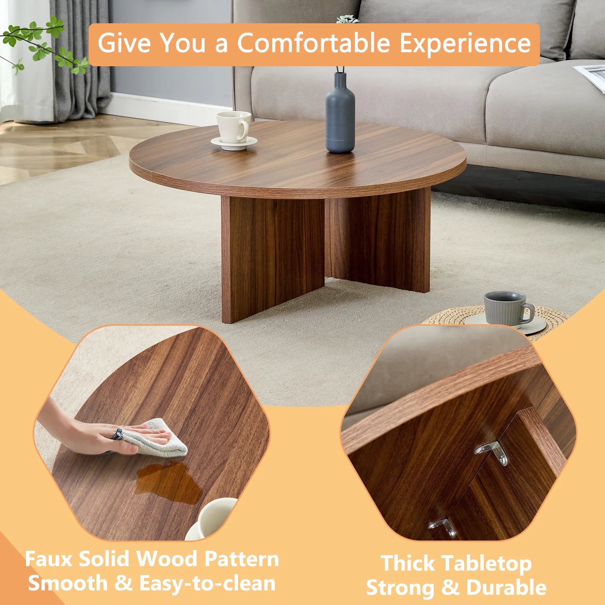 31" Modern Minimalism Round MDF Coffee Table