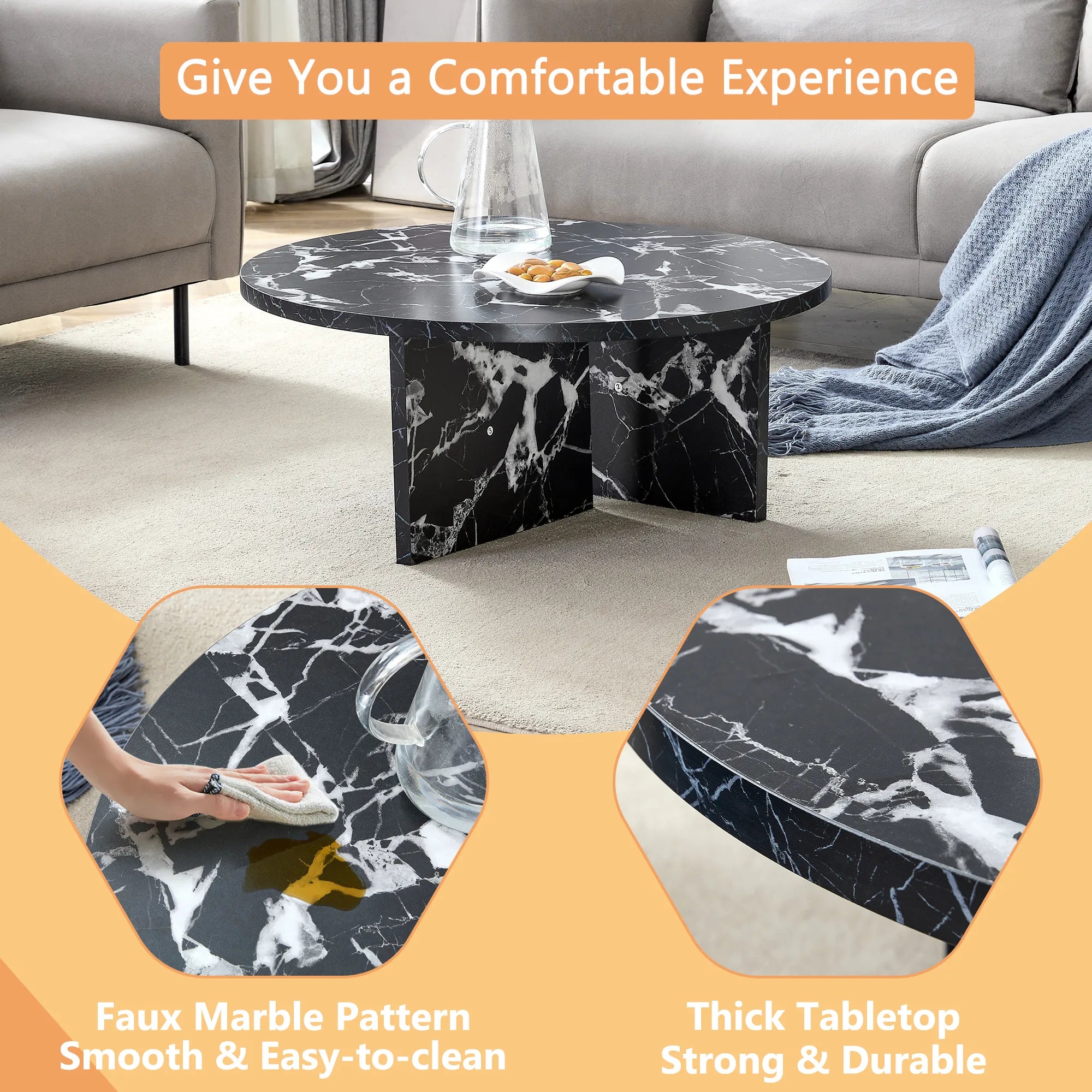 31" Modern Minimalism Round MDF Coffee Table