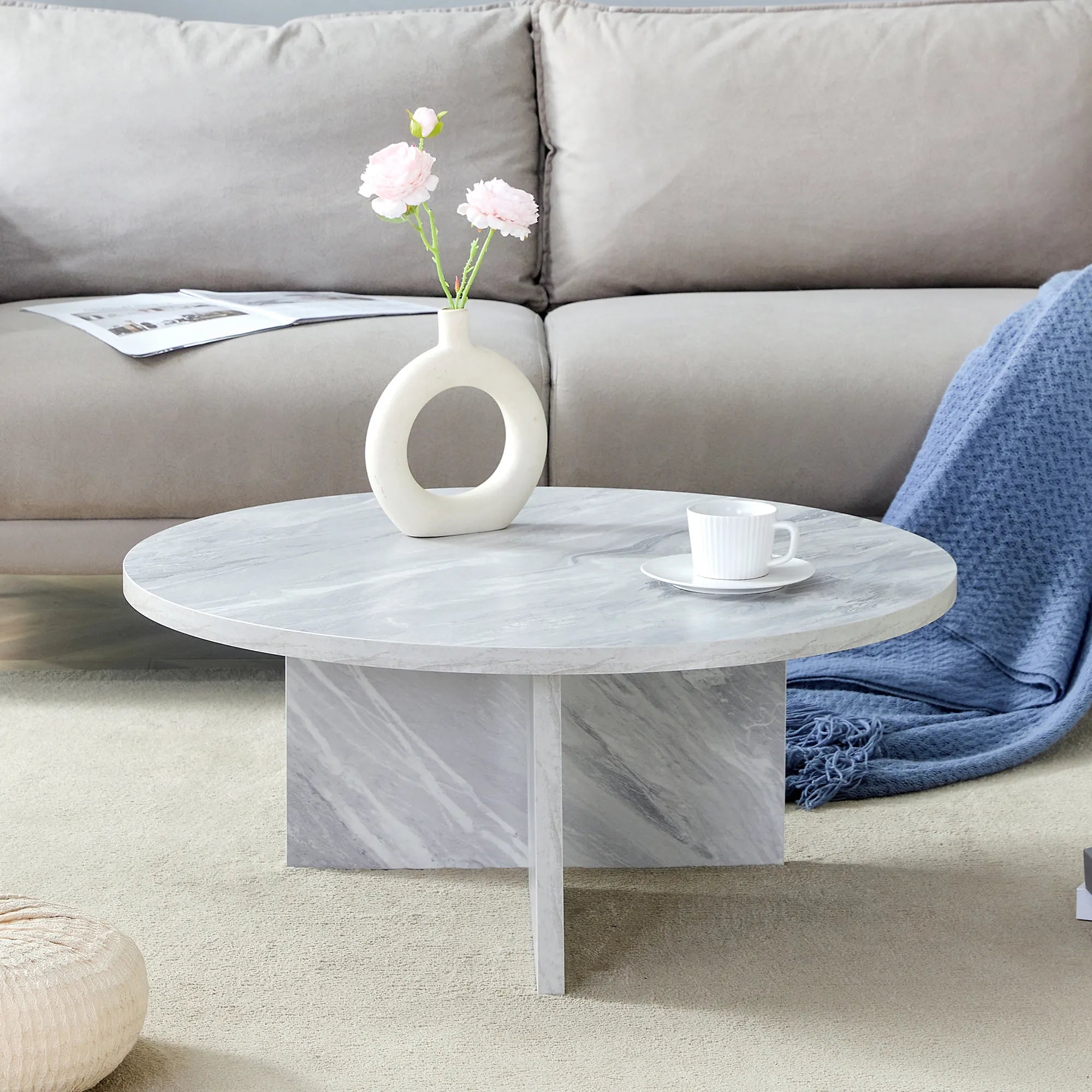31" Modern Minimalism Round MDF Coffee Table