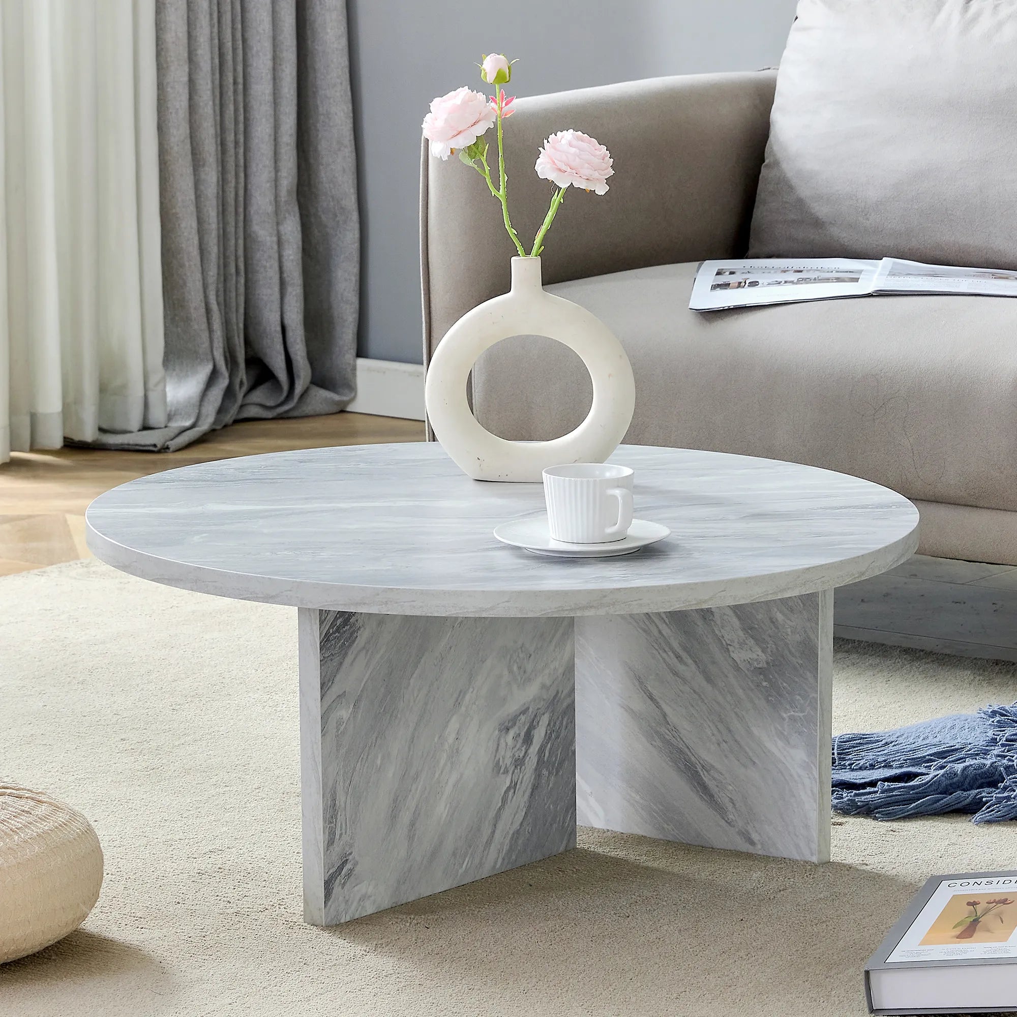 31" Modern Minimalism Round MDF Coffee Table