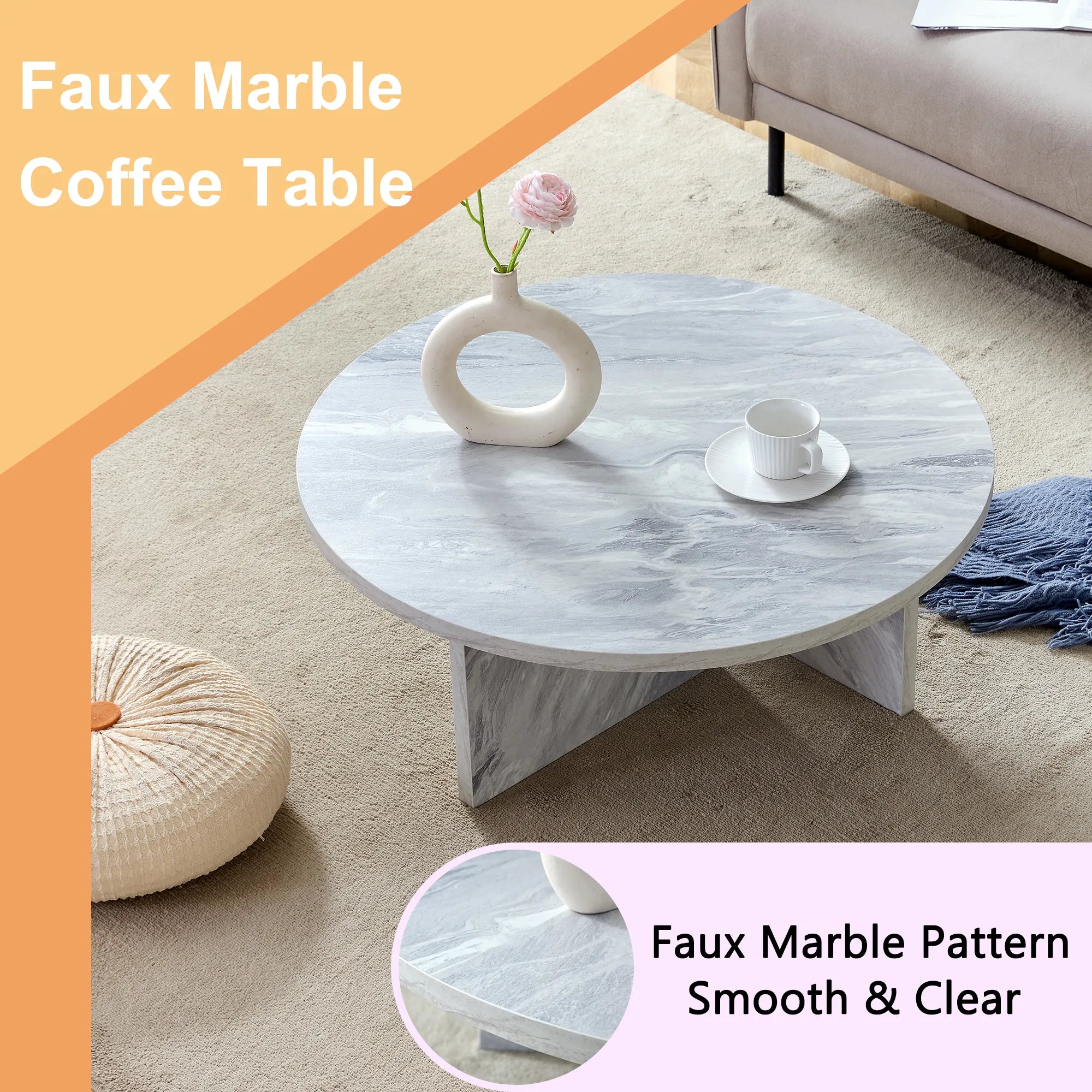 31" Modern Minimalism Round MDF Coffee Table