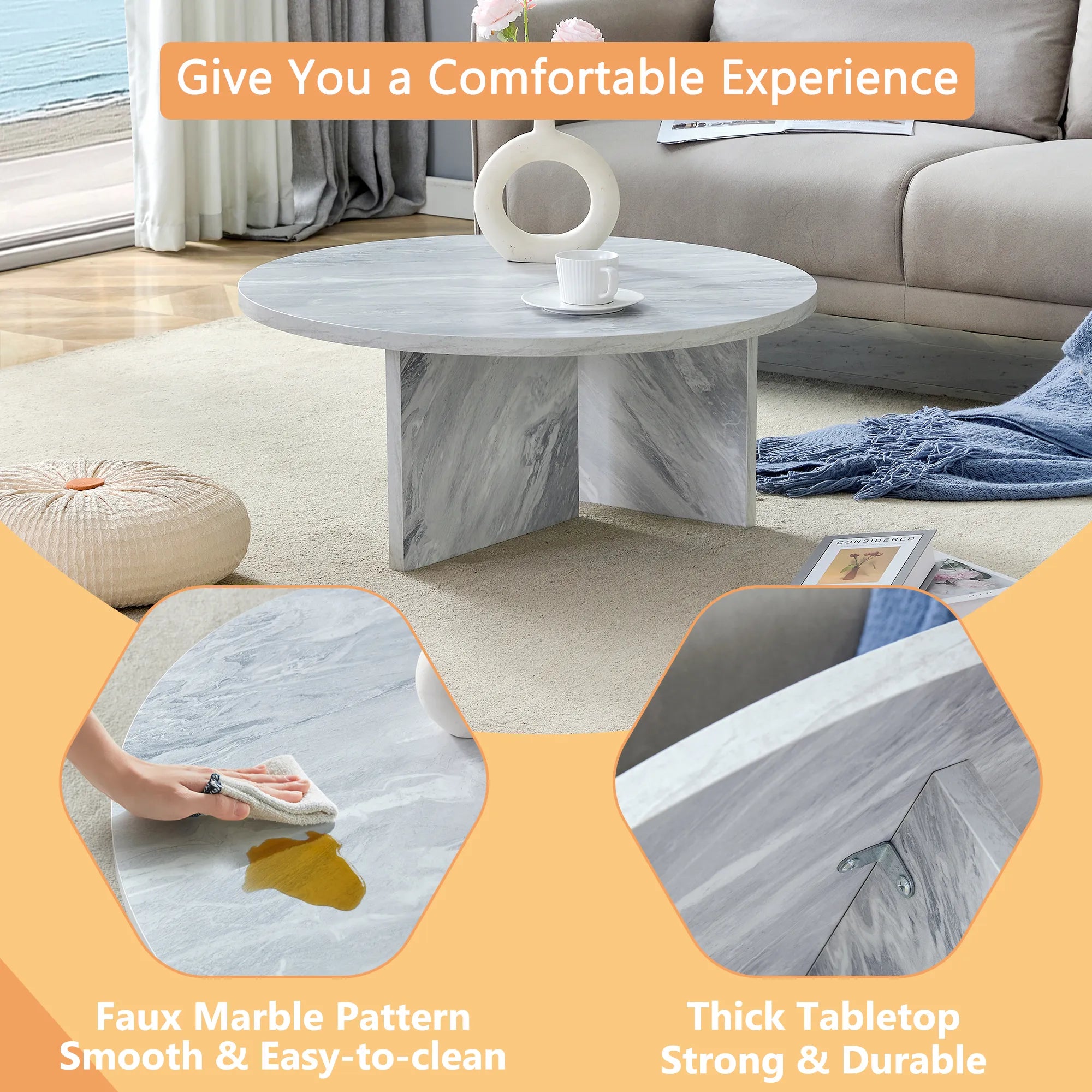31" Modern Minimalism Round MDF Coffee Table
