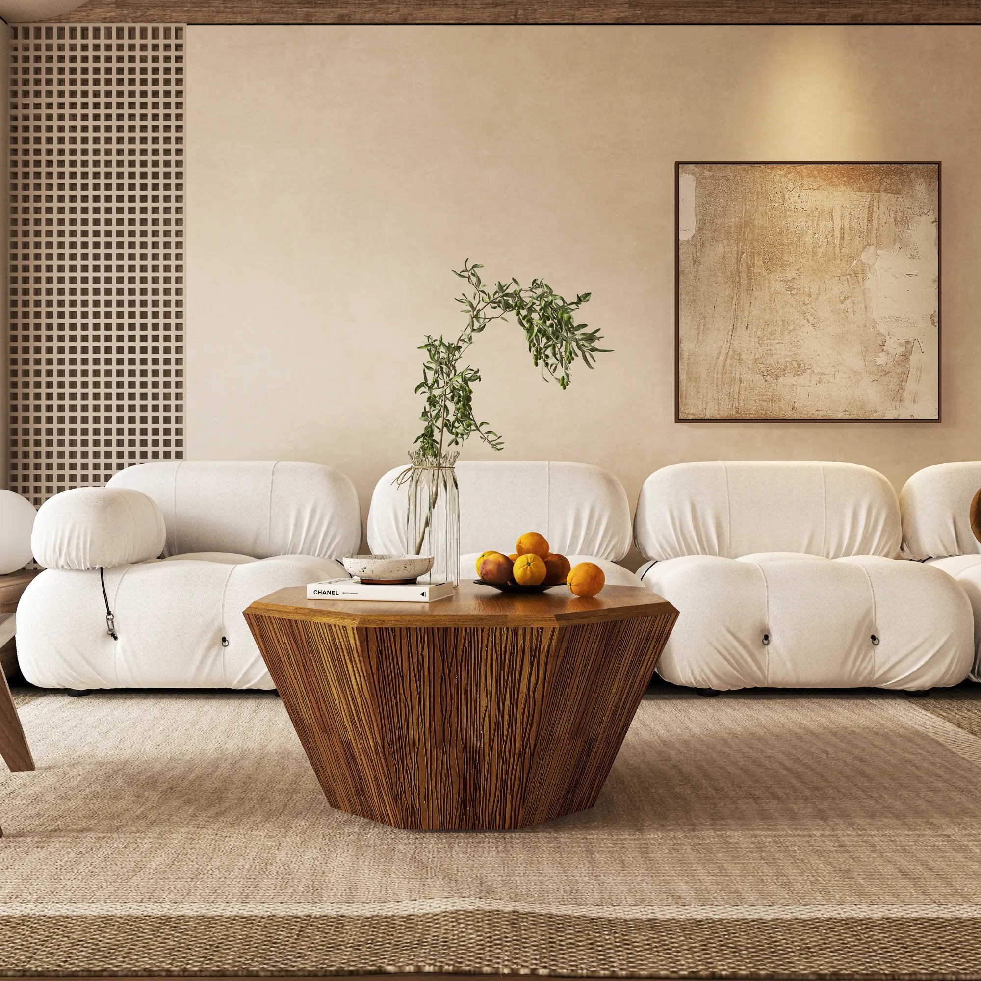 31" Octagonal Natural Rubberwood Coffee Table