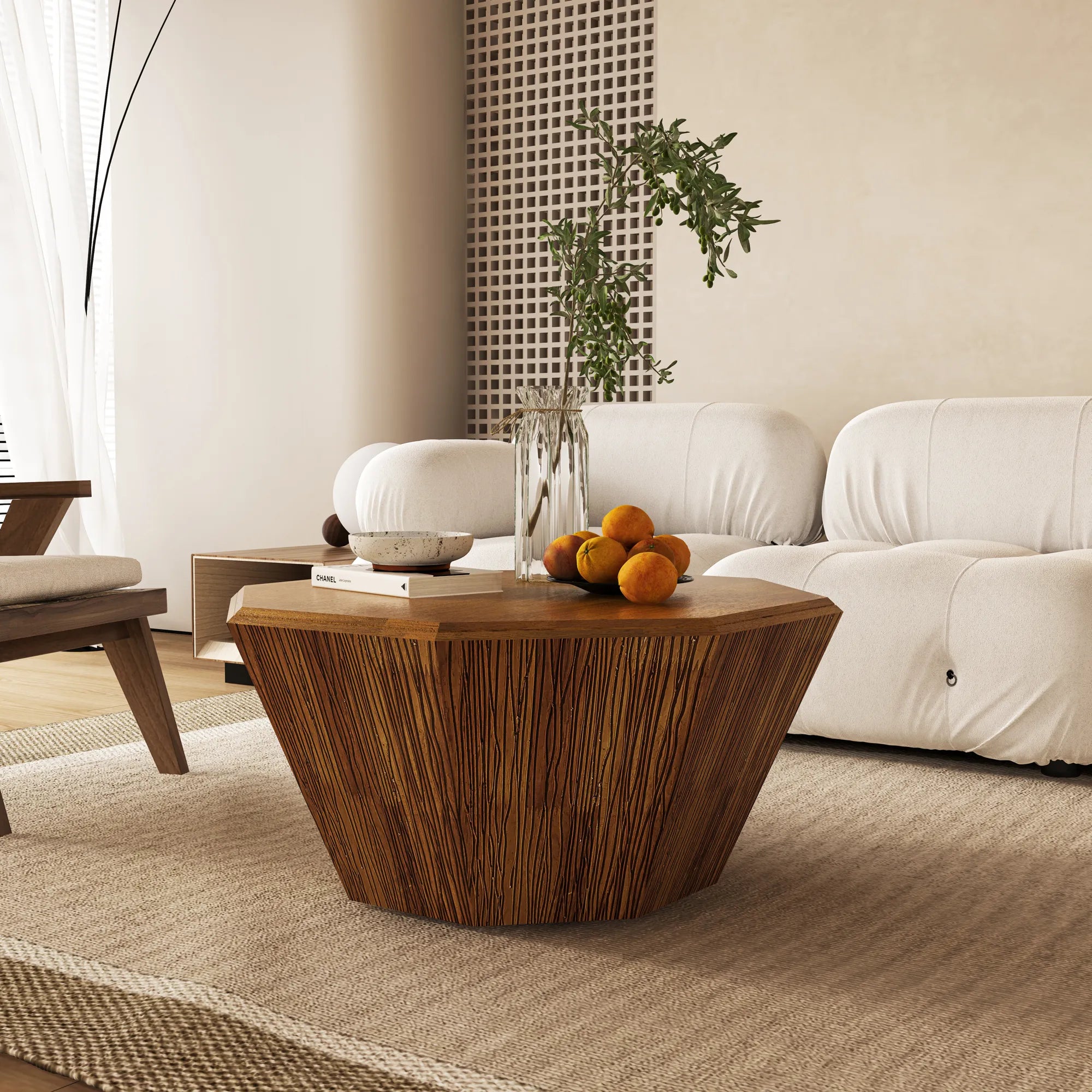 31" Octagonal Natural Rubberwood Coffee Table