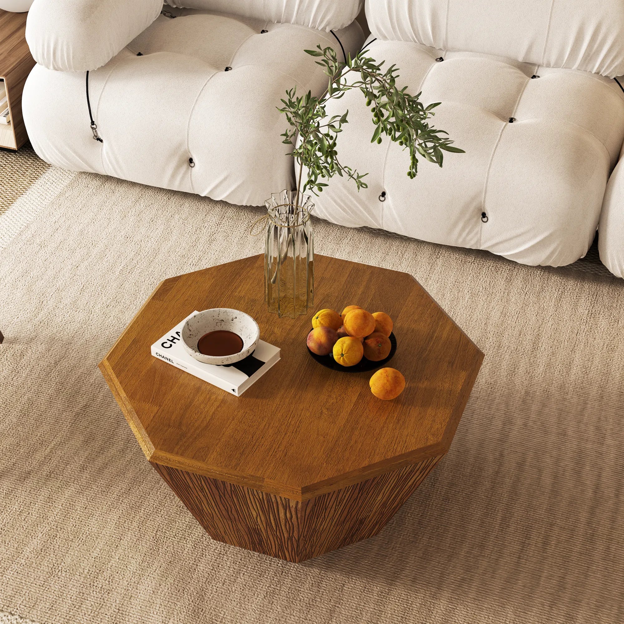 31" Octagonal Natural Rubberwood Coffee Table