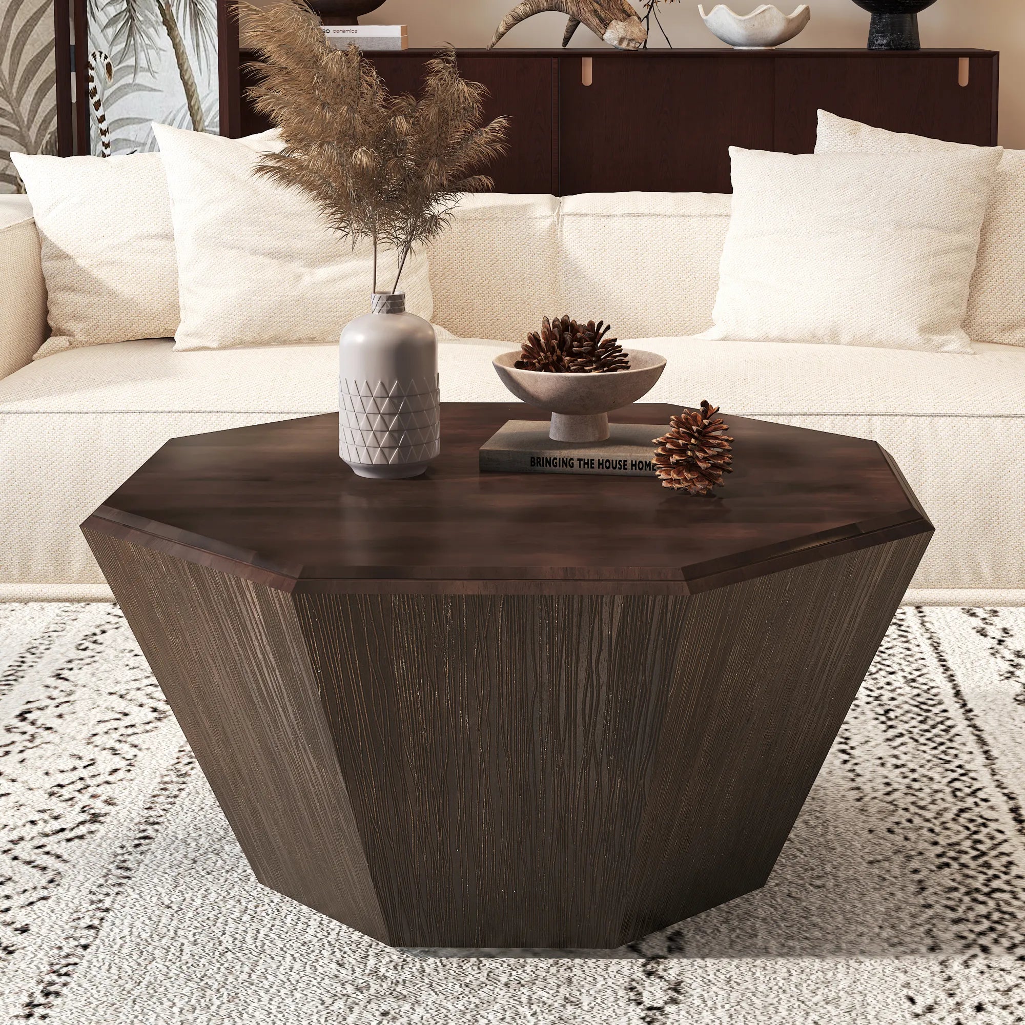 31" Octagonal Natural Rubberwood Coffee Table