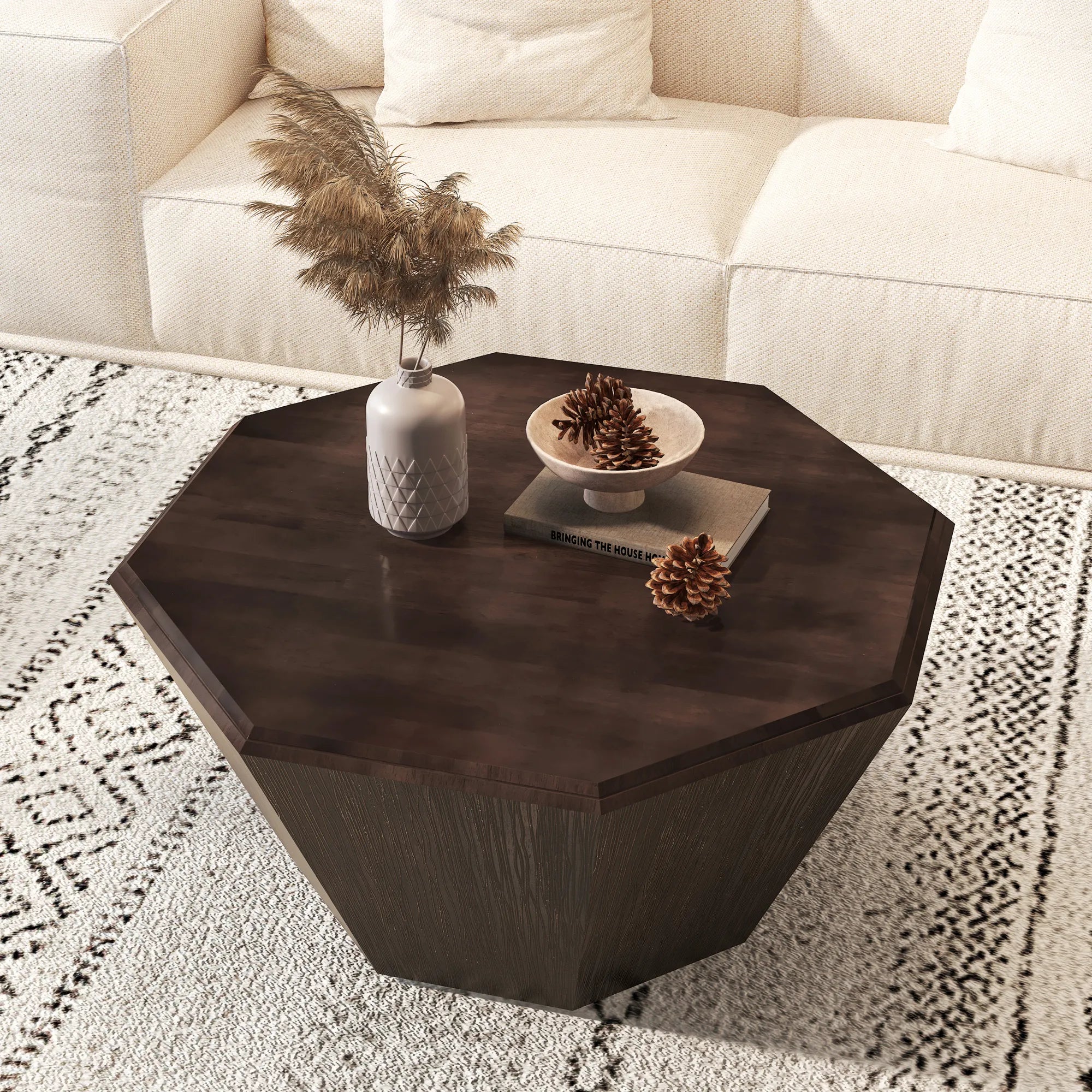 31" Octagonal Natural Rubberwood Coffee Table