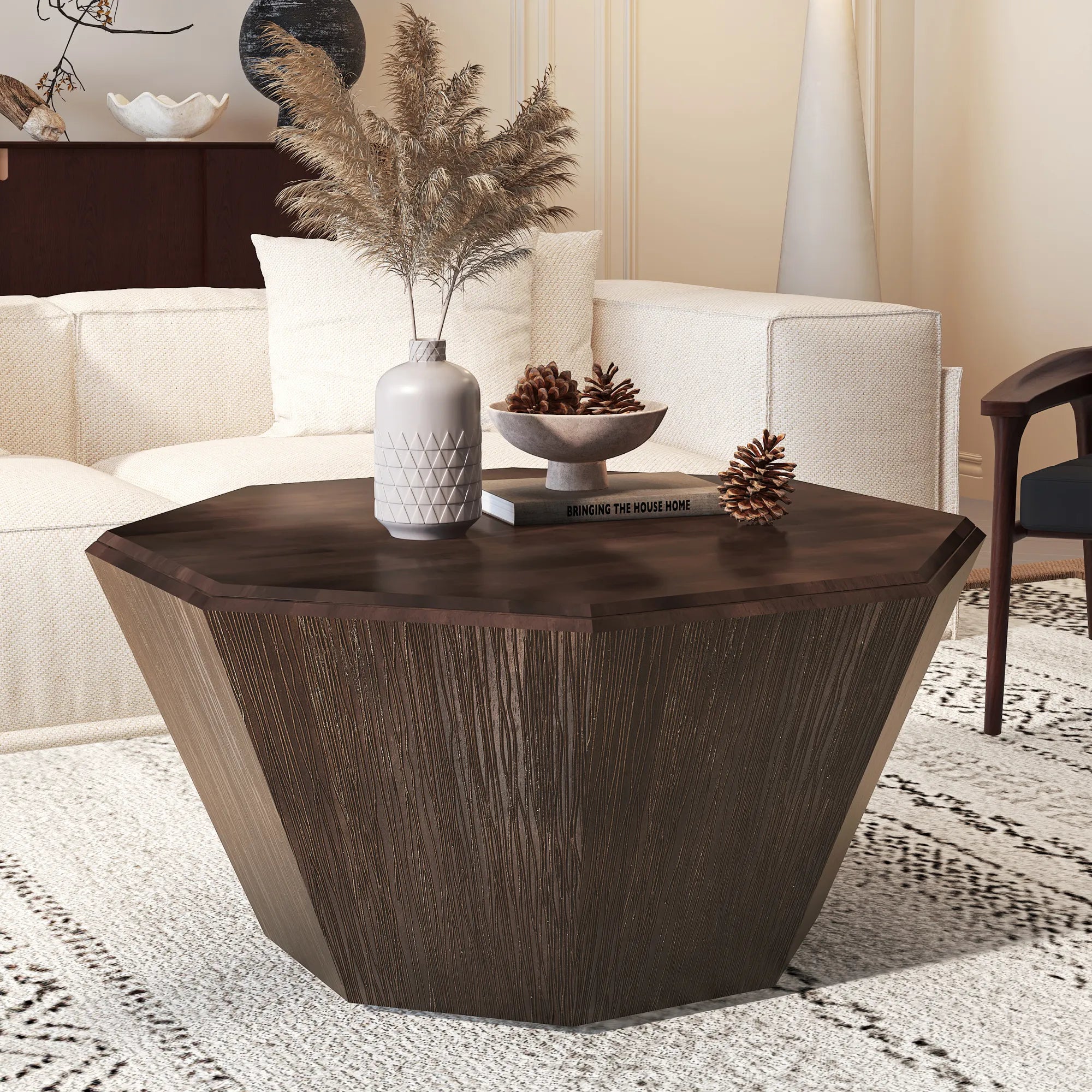 31" Octagonal Natural Rubberwood Coffee Table