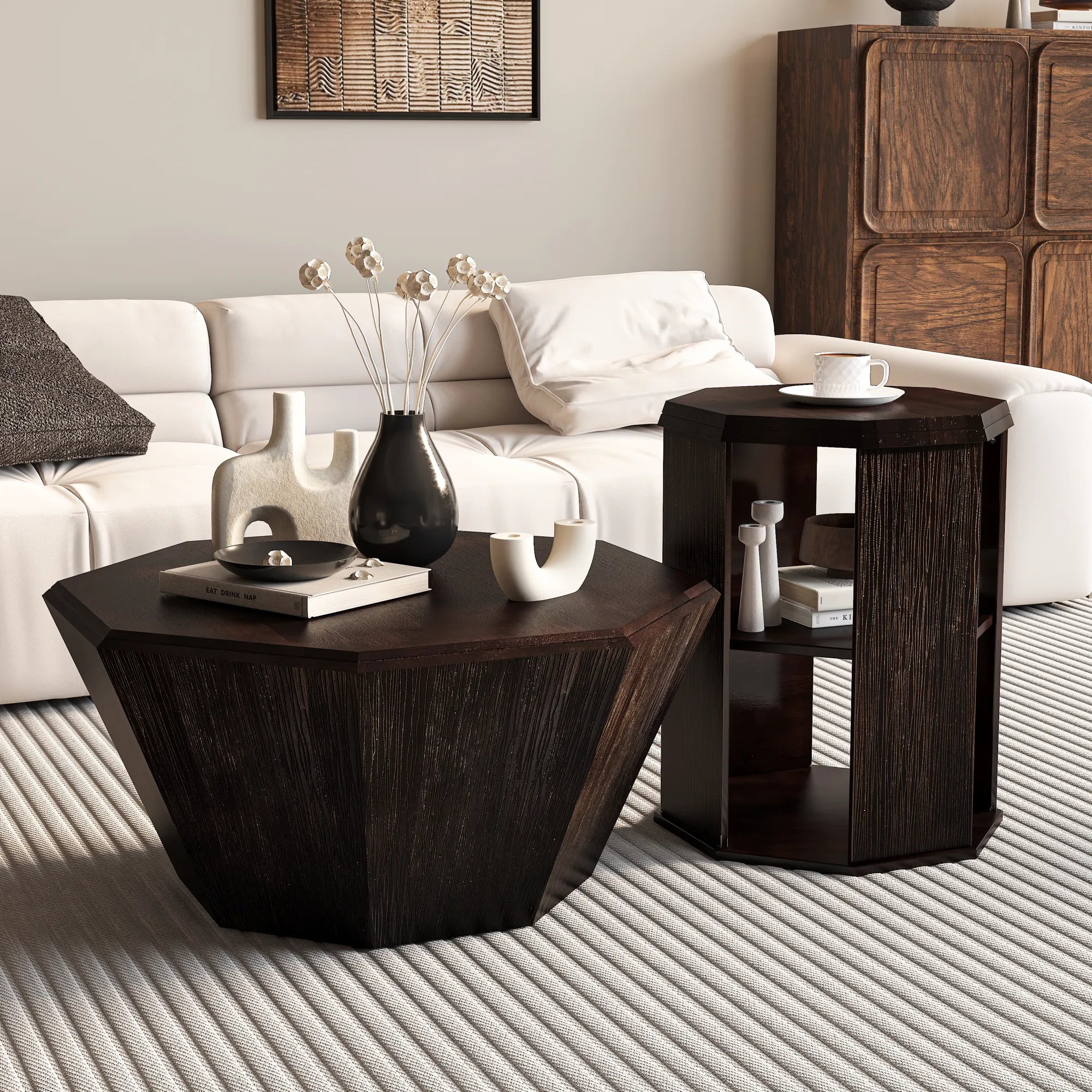 31" Octagonal Natural Rubberwood Coffee Table