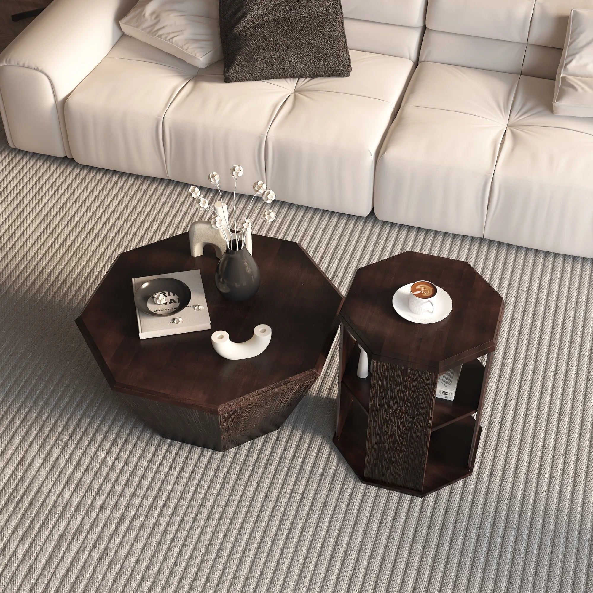31" Octagonal Natural Rubberwood Coffee Table