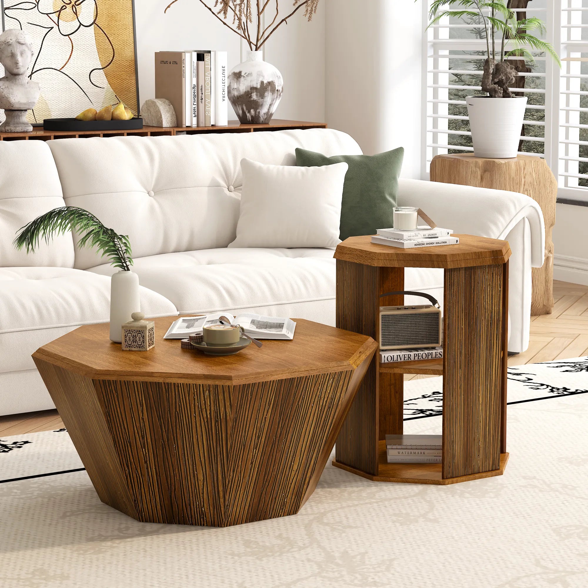 31" Octagonal Natural Rubberwood Coffee Table