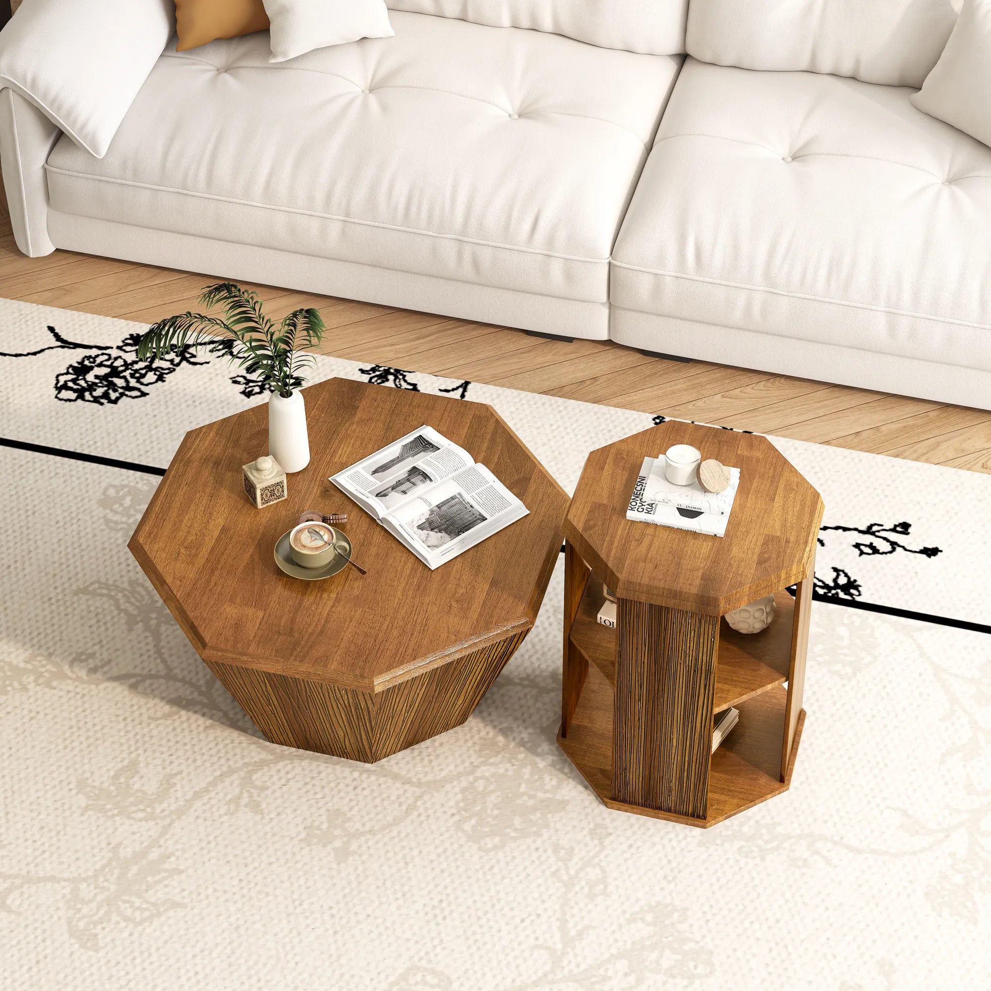 31" Octagonal Natural Rubberwood Coffee Table