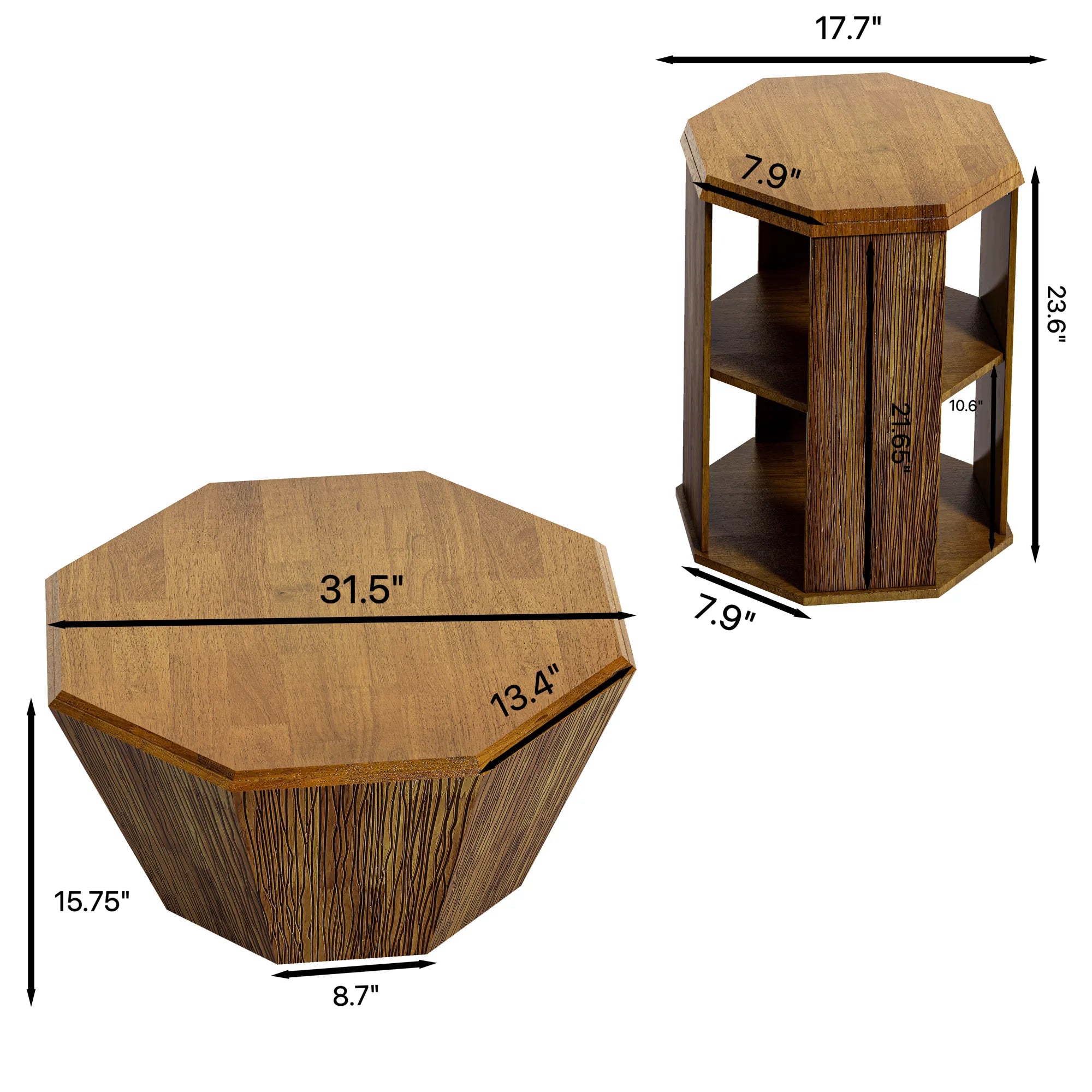31" Octagonal Natural Rubberwood Coffee Table