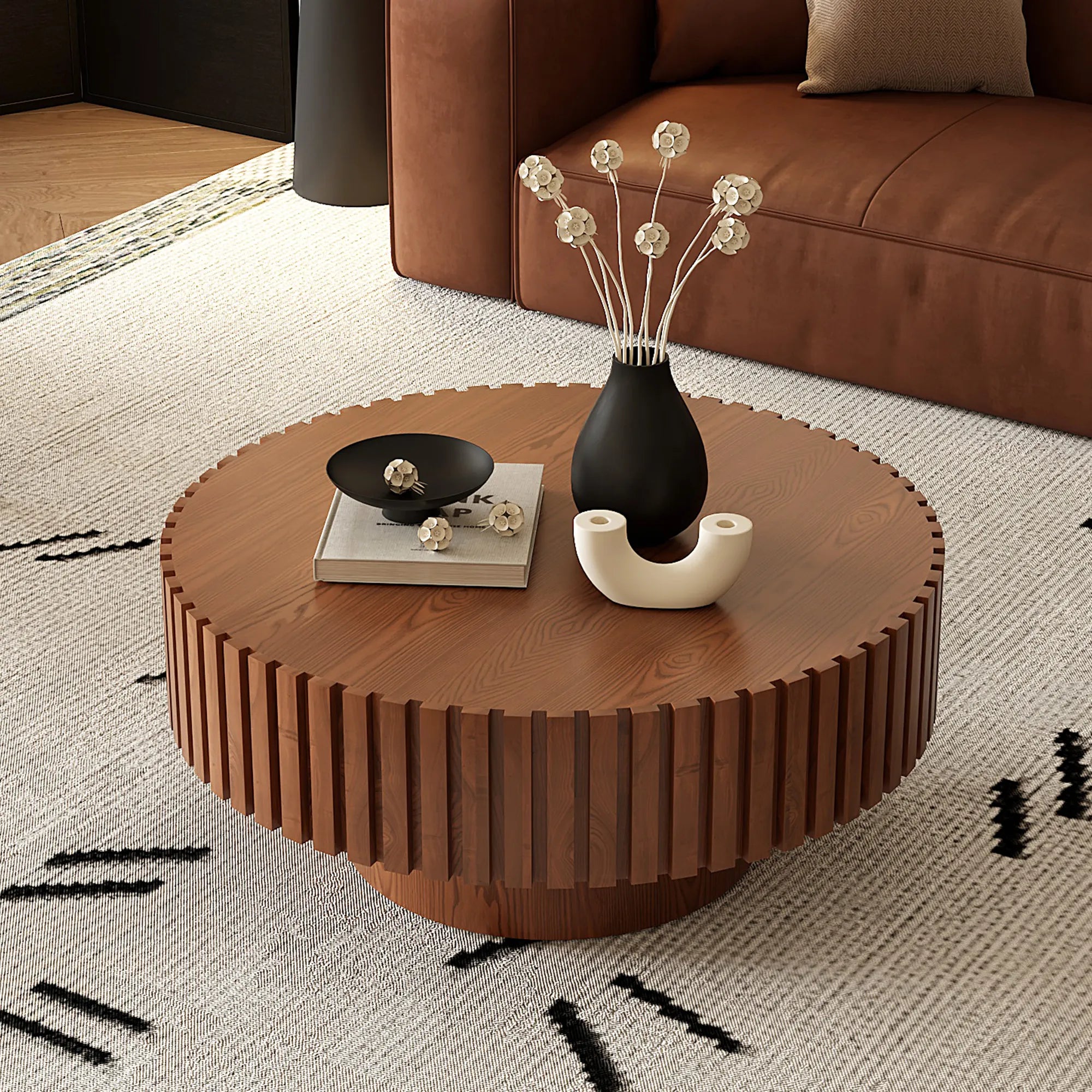 31" Round Coffee Table With Sturdy Pedestal