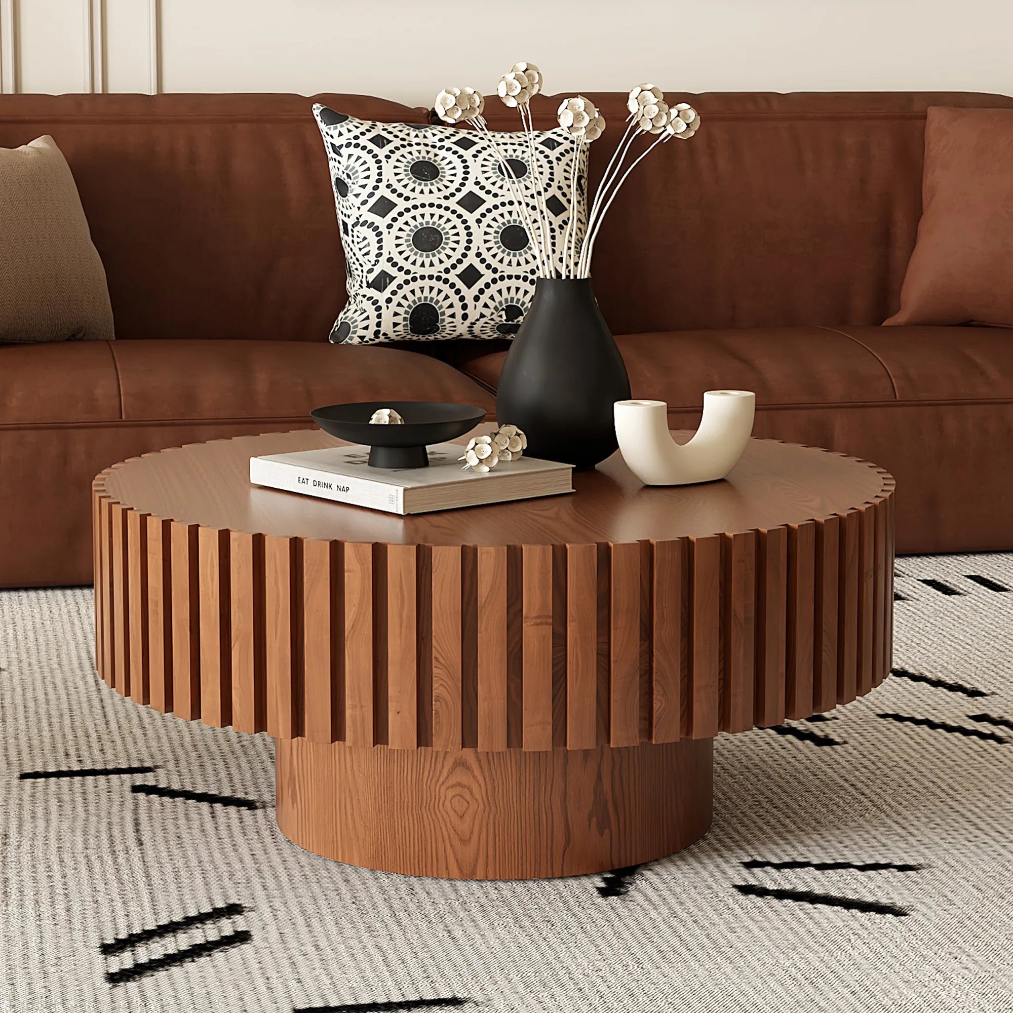 31" Round Coffee Table With Sturdy Pedestal
