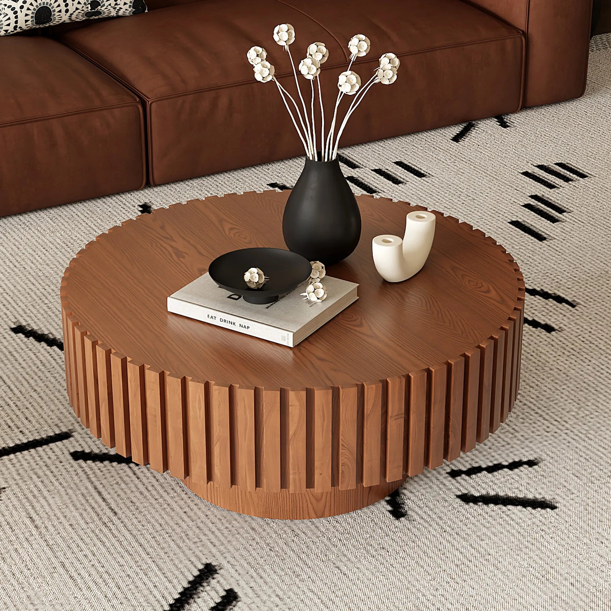 31" Round Coffee Table With Sturdy Pedestal