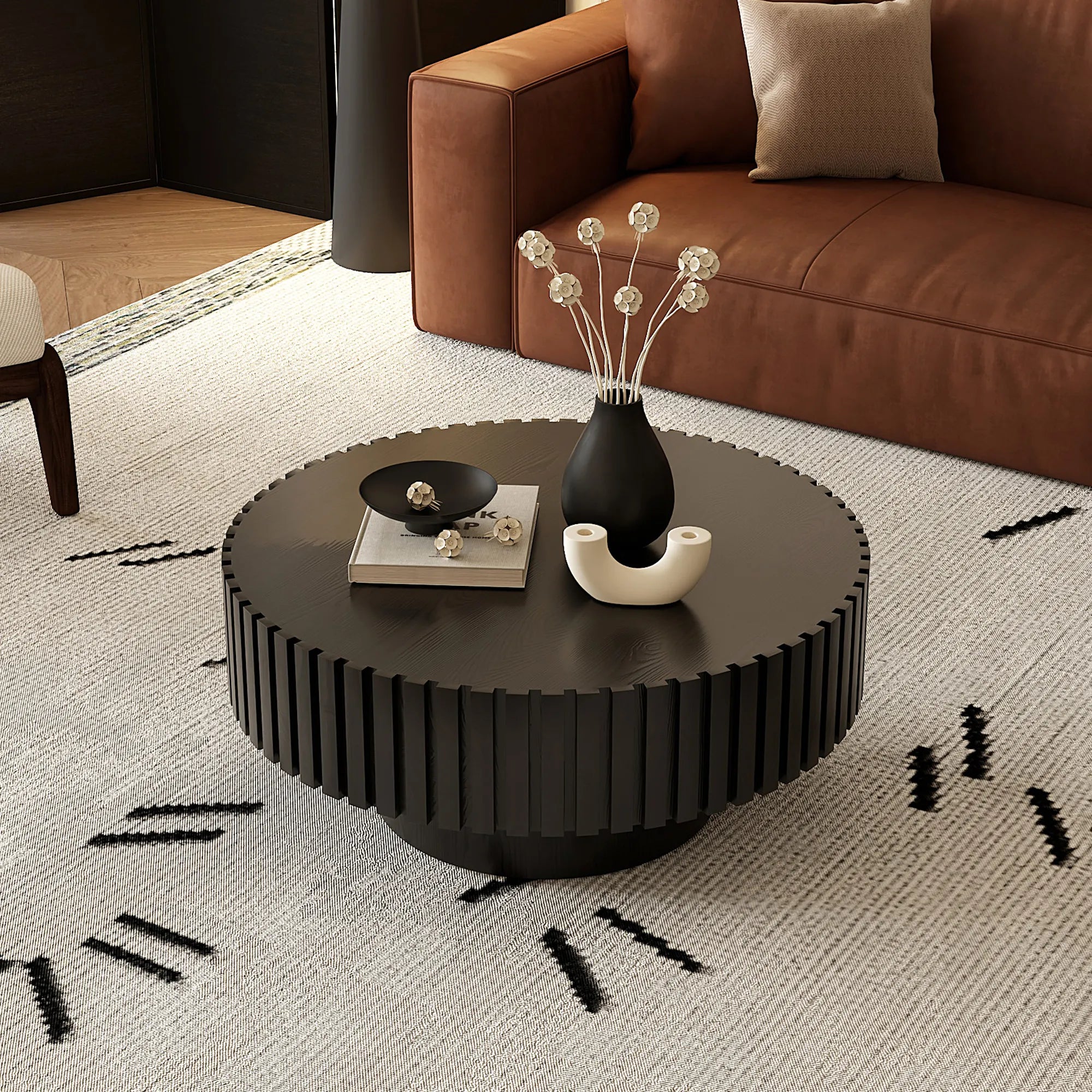 31" Round Coffee Table With Sturdy Pedestal