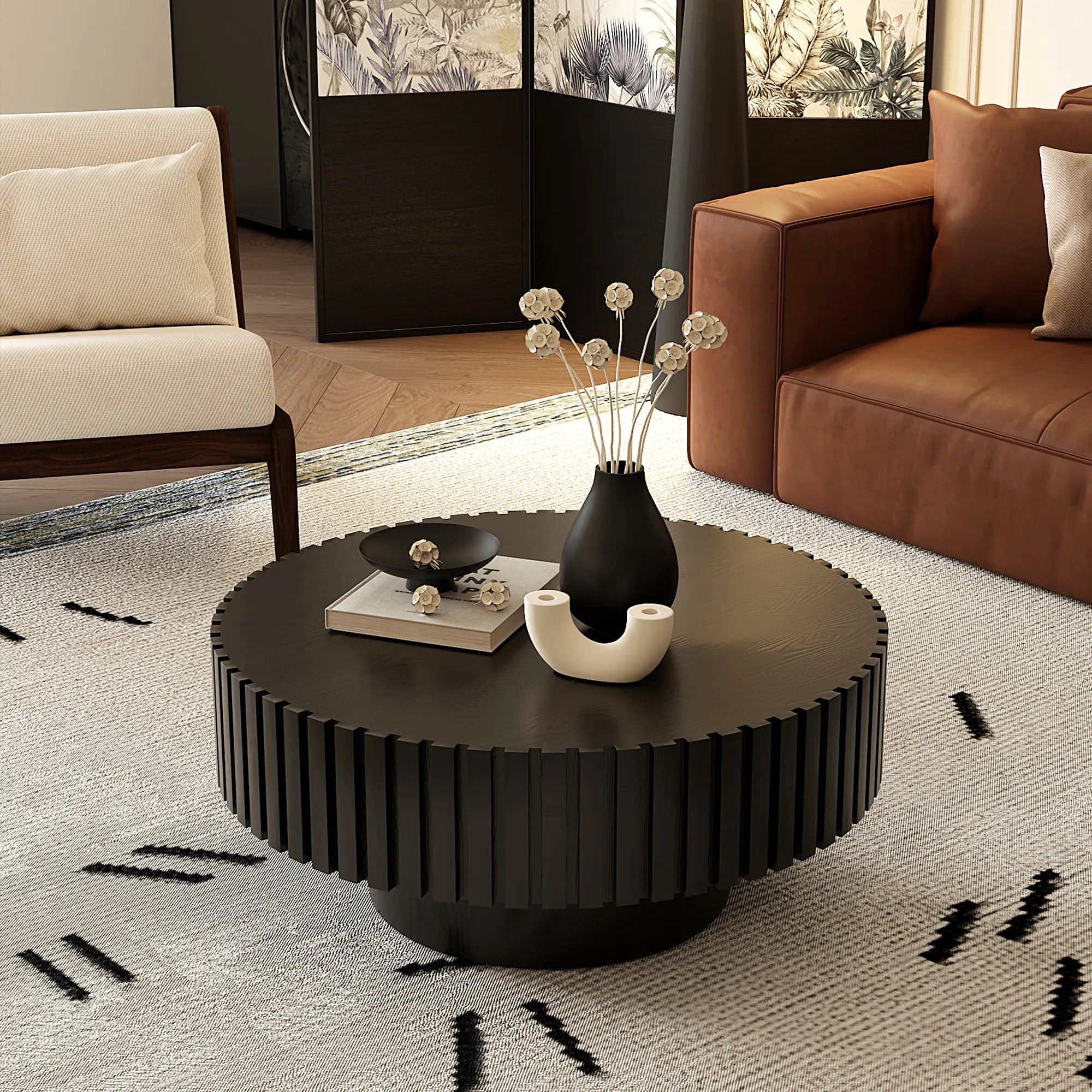 31" Round Coffee Table With Sturdy Pedestal