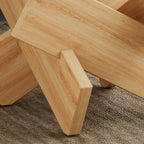 33" Modern Round Glass Top Coffee Table With Wood Legs