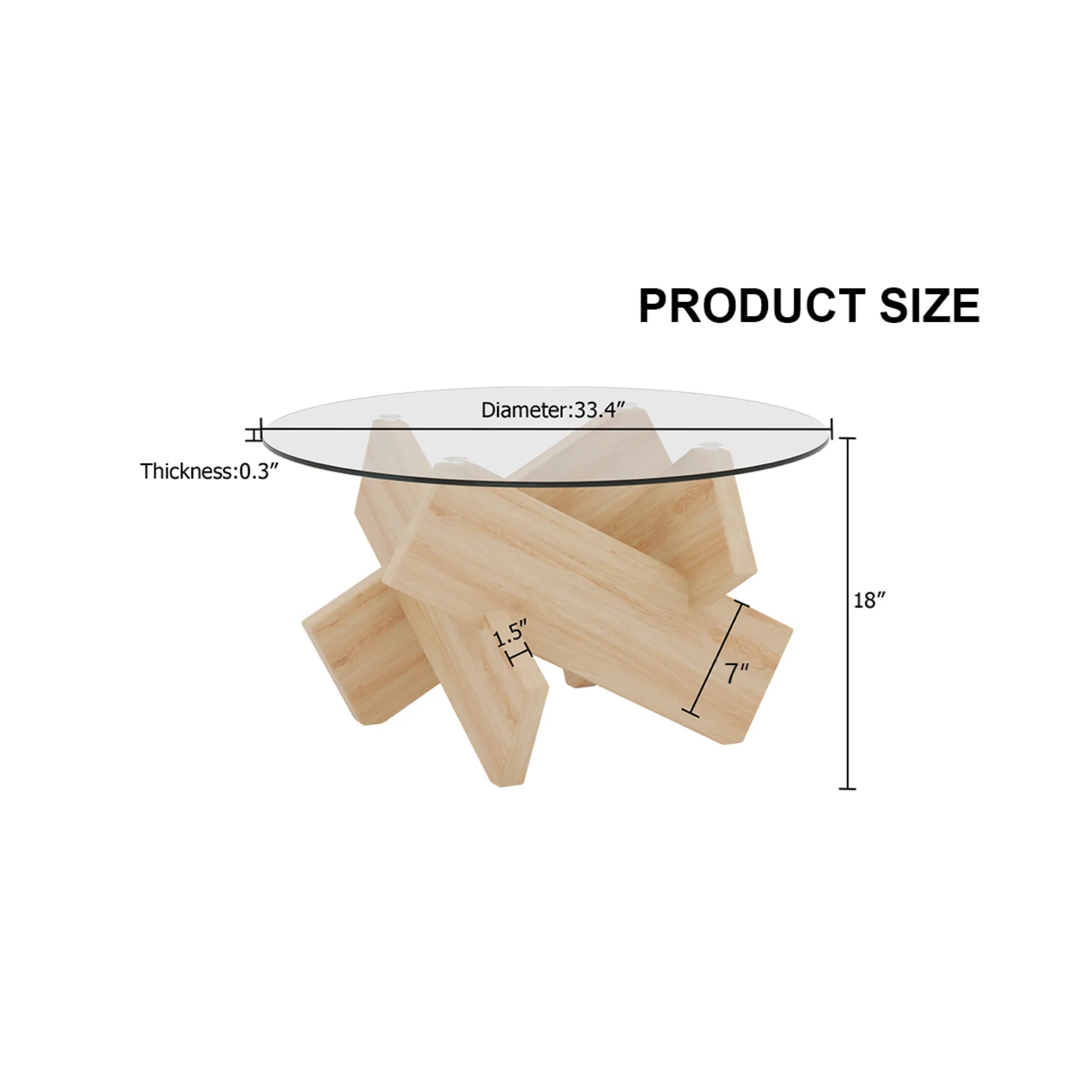 33" Modern Round Glass Top Coffee Table With Wood Legs
