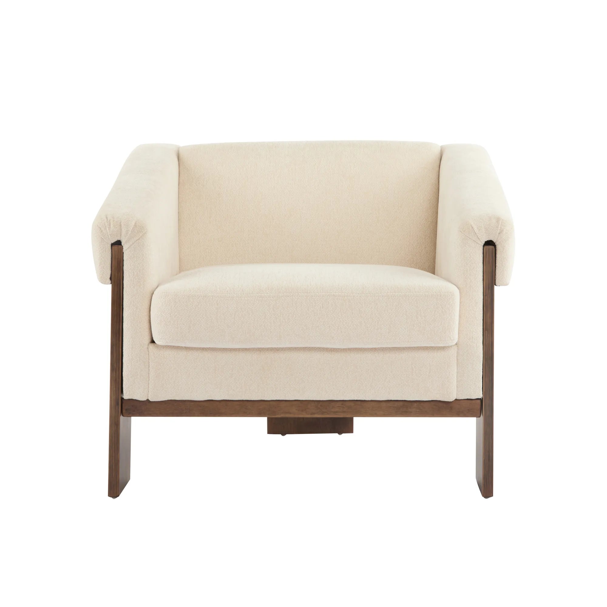 34" Beige Deep Comfort Fabric Mid-Century Modern Accent Chair