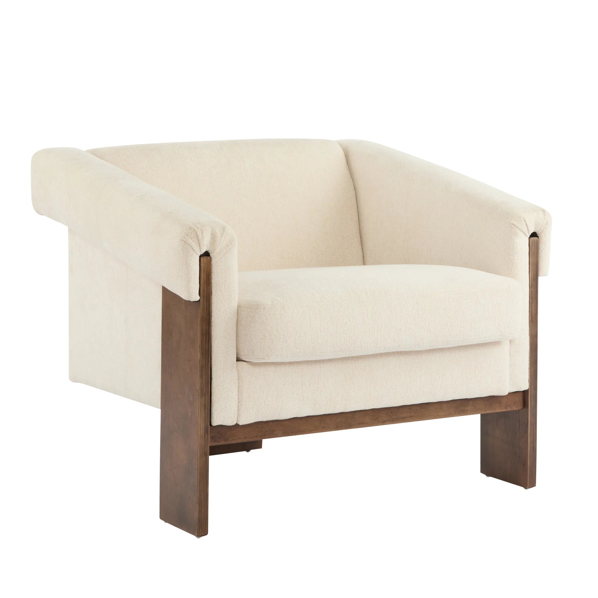 34" Beige Deep Comfort Fabric Mid-Century Modern Accent Chair