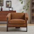 34" Brown Deep Comfort PU Leather Mid-Century Modern Accent Chair