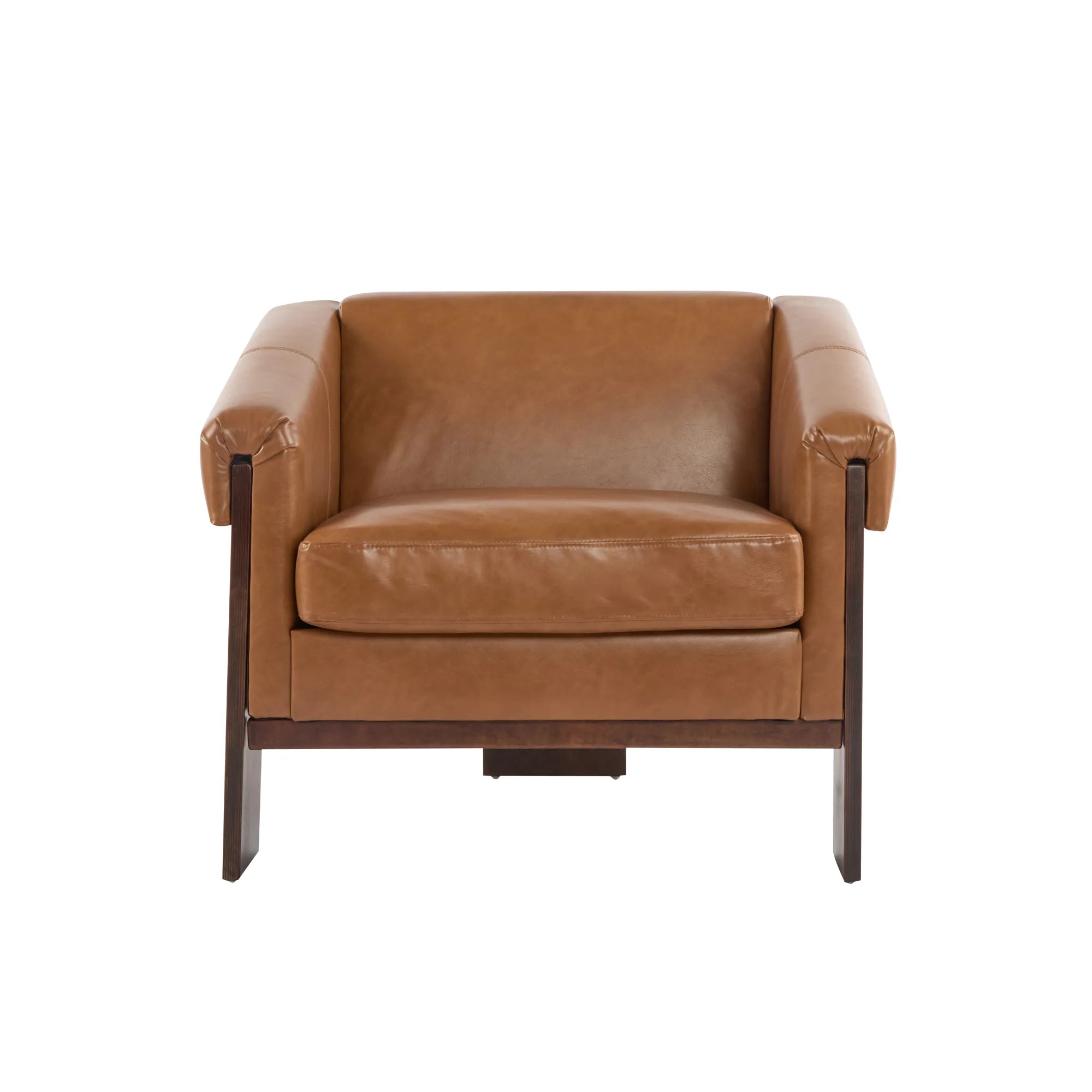 34" Brown Deep Comfort PU Leather Mid-Century Modern Accent Chair