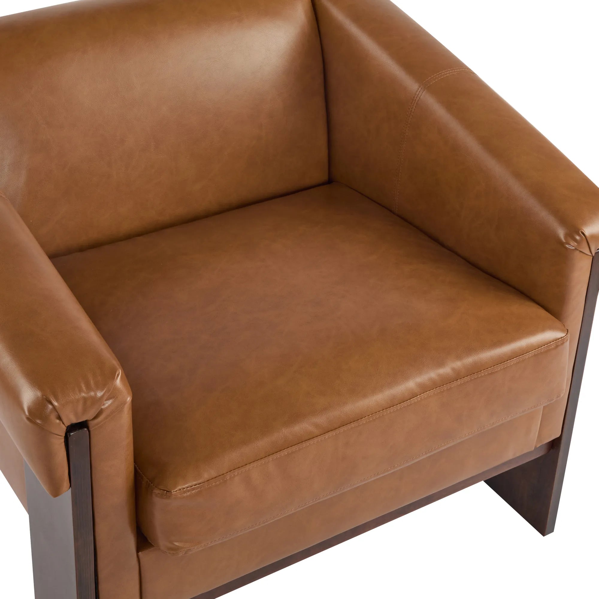 34" Brown Deep Comfort PU Leather Mid-Century Modern Accent Chair