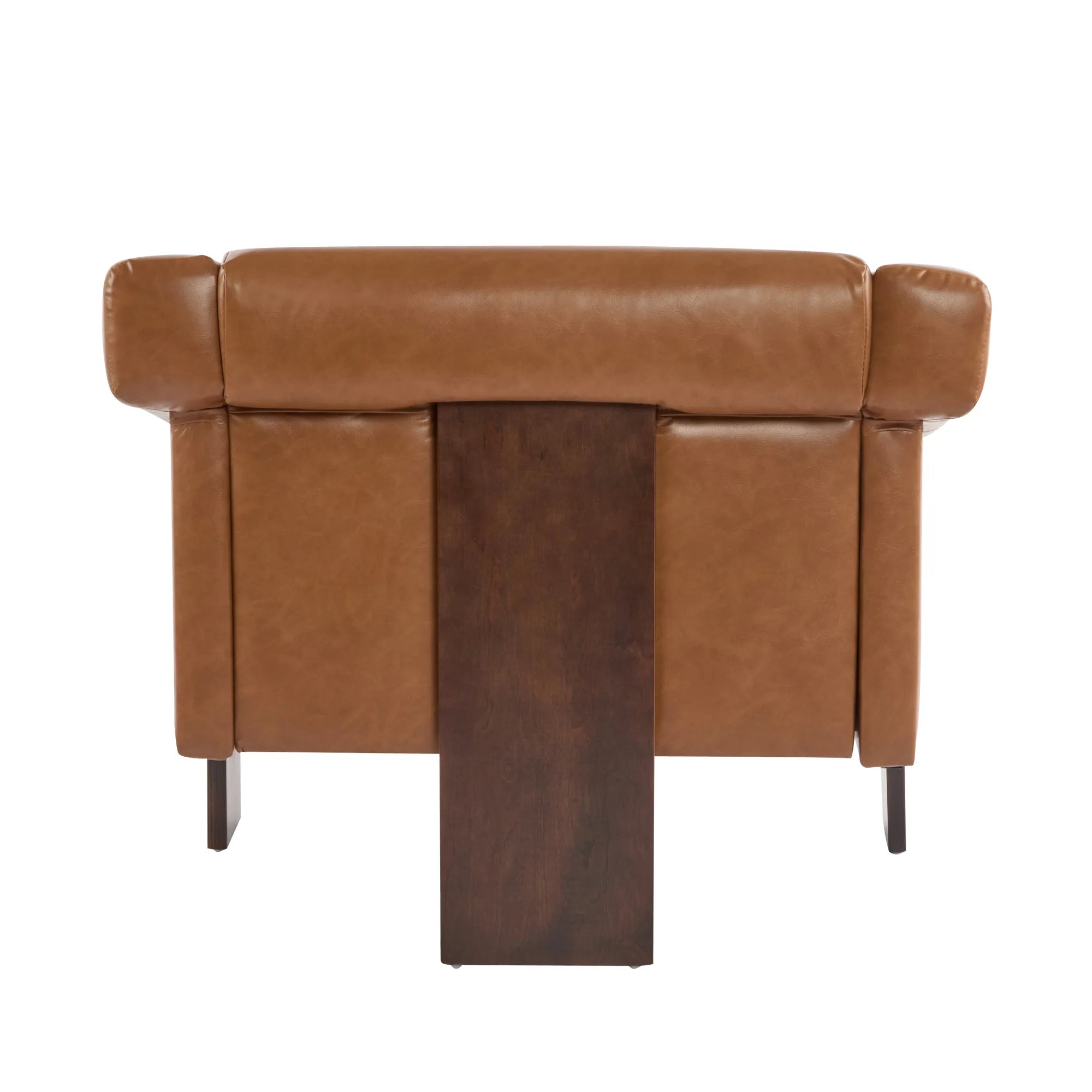 34" Brown Deep Comfort PU Leather Mid-Century Modern Accent Chair