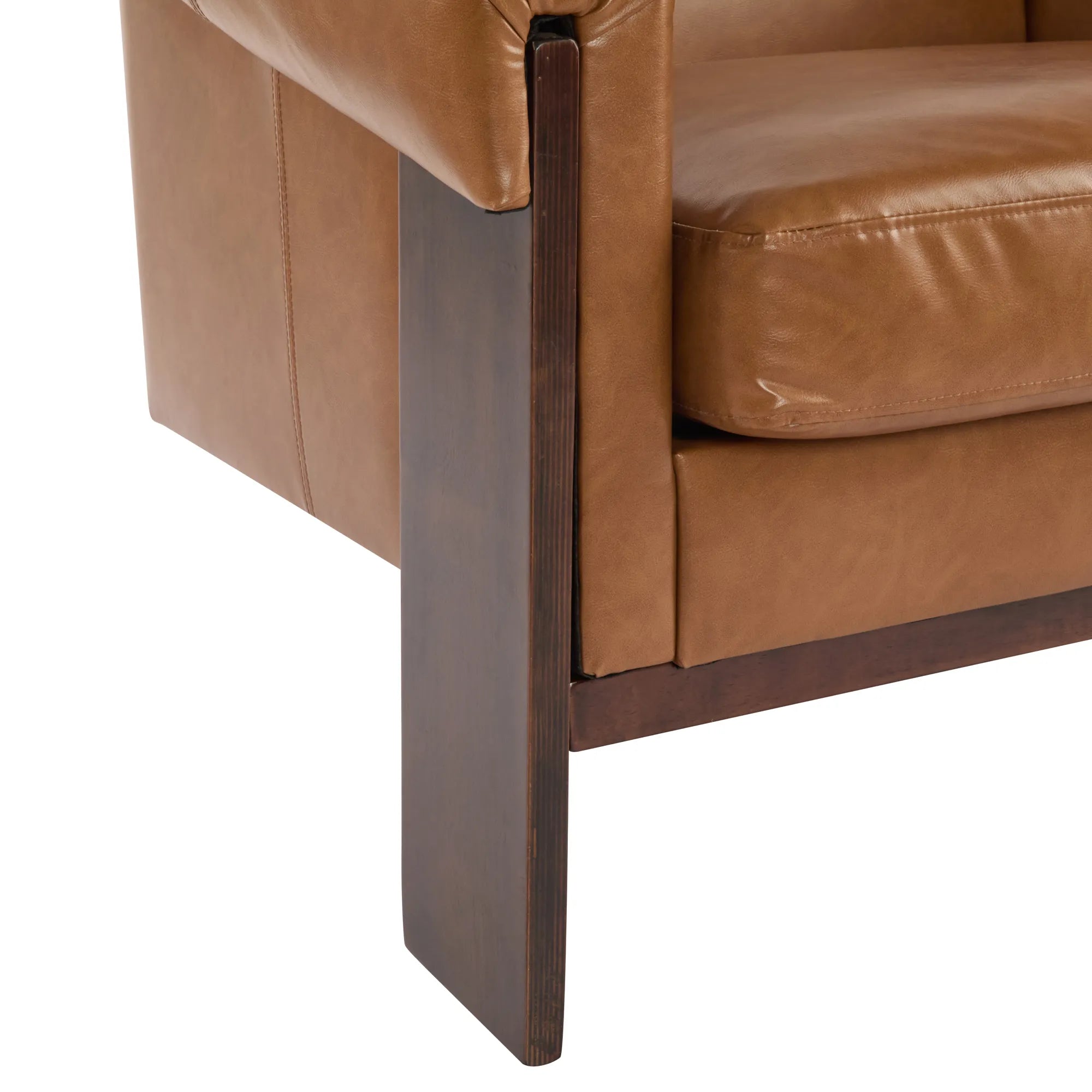 34" Brown Deep Comfort PU Leather Mid-Century Modern Accent Chair