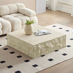 35" Beige Square Fiberglass Faux Stone Coffee Table