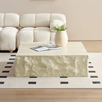 35" Beige Square Fiberglass Faux Stone Coffee Table
