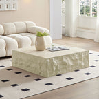 35" Beige Square Fiberglass Faux Stone Coffee Table