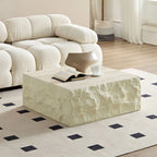 35" Beige Square Fiberglass Faux Stone Coffee Table