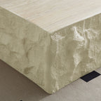 35" Beige Square Fiberglass Faux Stone Coffee Table