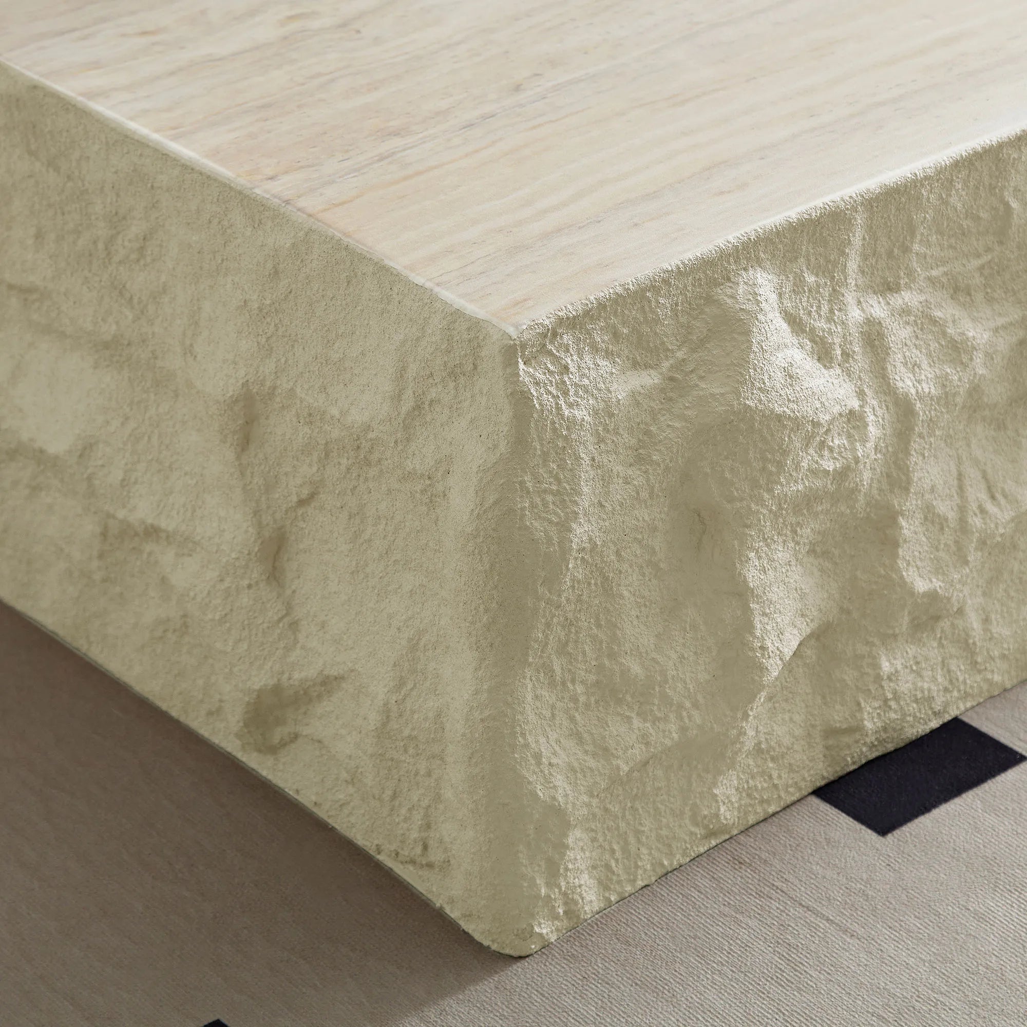 35" Beige Square Fiberglass Faux Stone Coffee Table