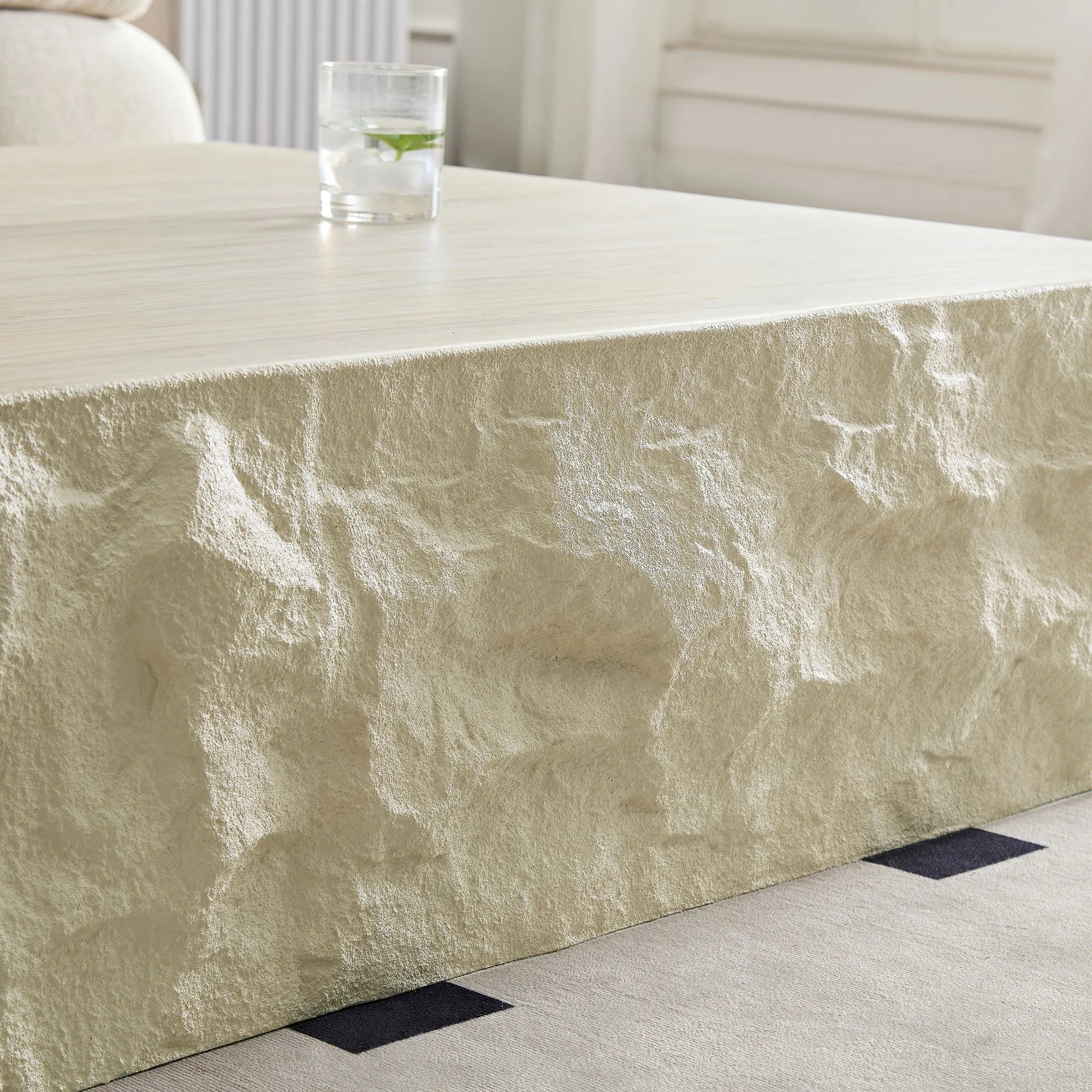 35" Beige Square Fiberglass Faux Stone Coffee Table
