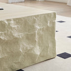 35" Beige Square Fiberglass Faux Stone Coffee Table