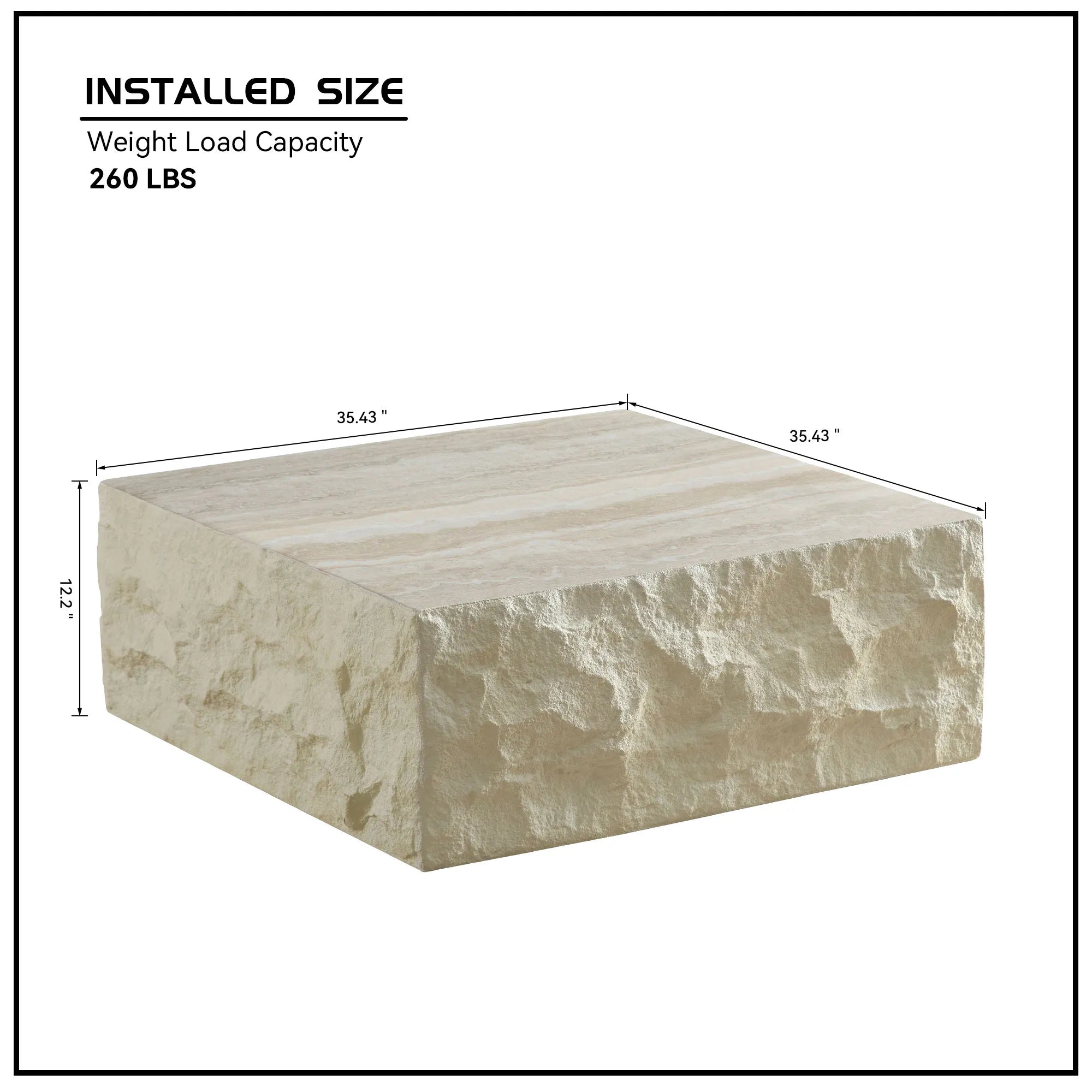 35" Beige Square Fiberglass Faux Stone Coffee Table