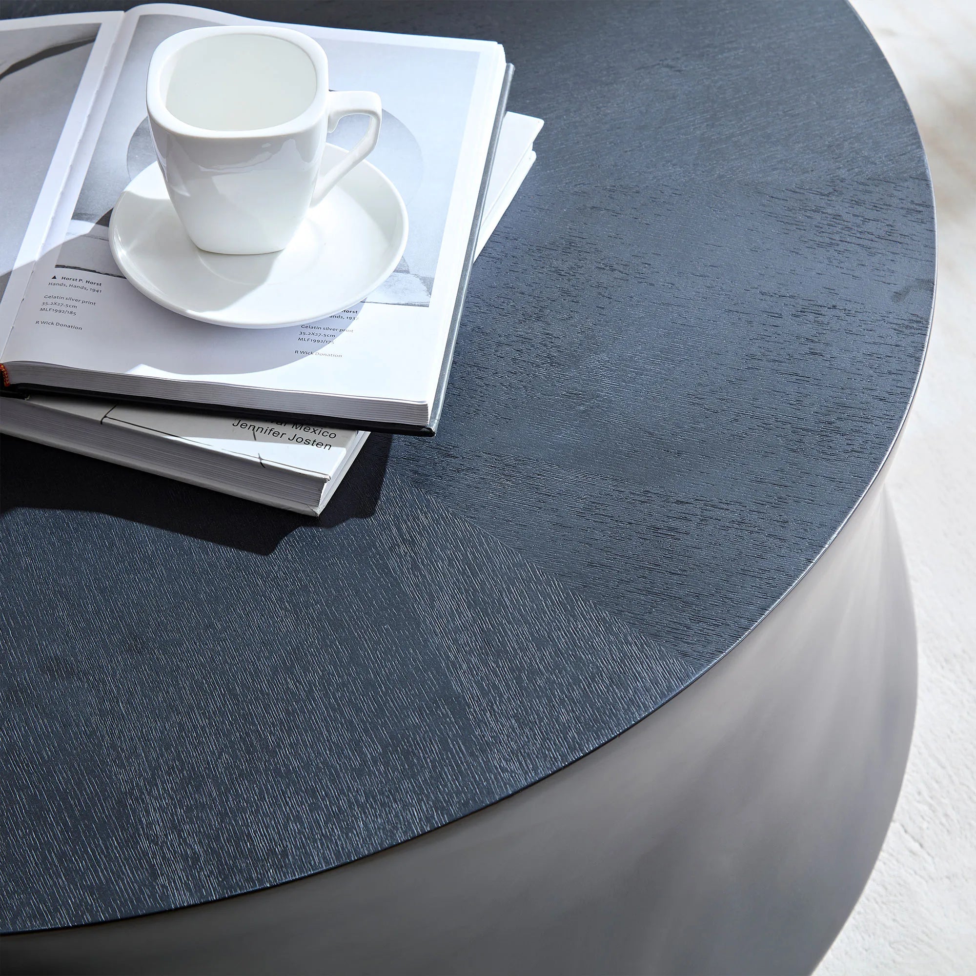 35" Modern Matte Black Fiberglass Round Coffee Table