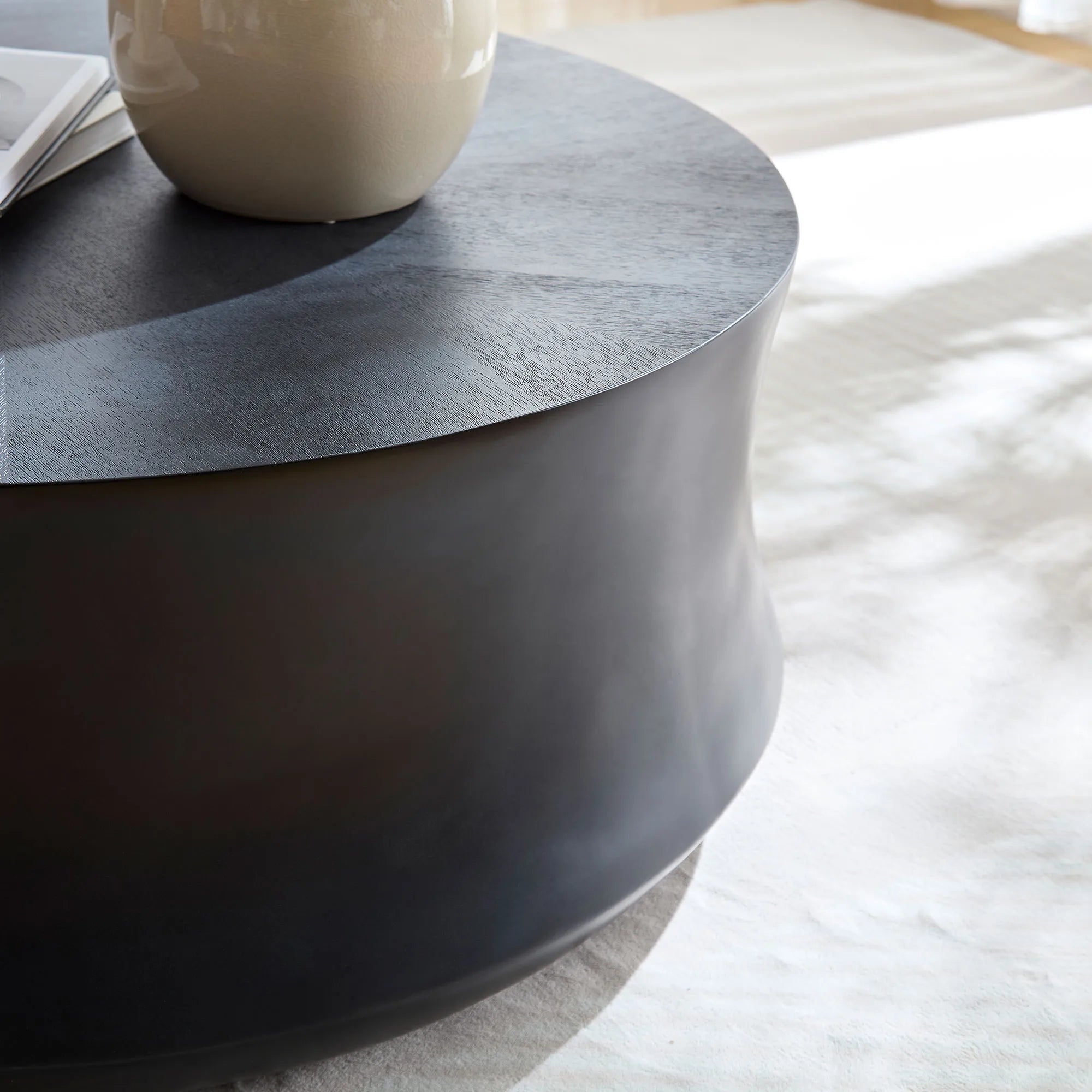 35" Modern Matte Black Fiberglass Round Coffee Table