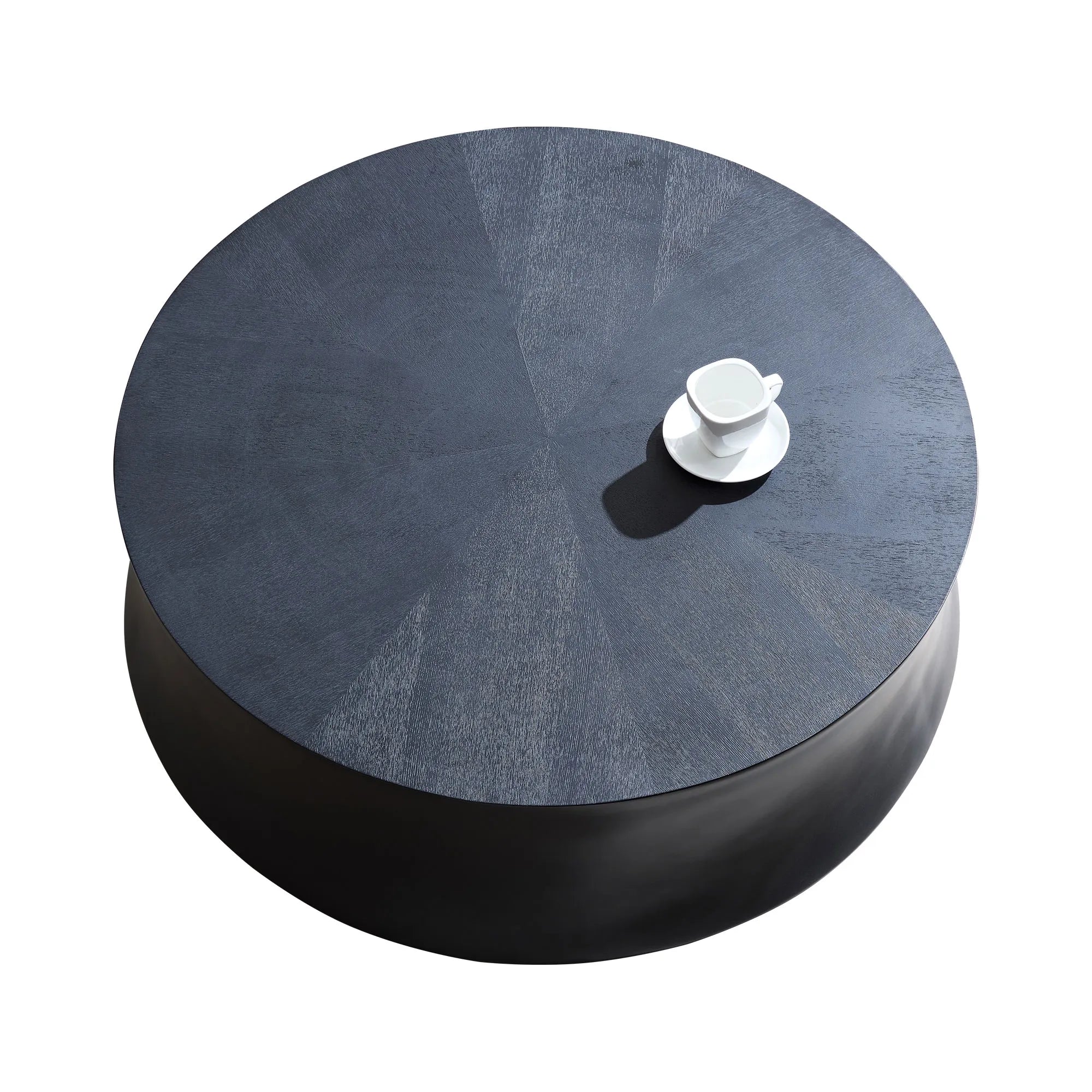 35" Modern Matte Black Fiberglass Round Coffee Table