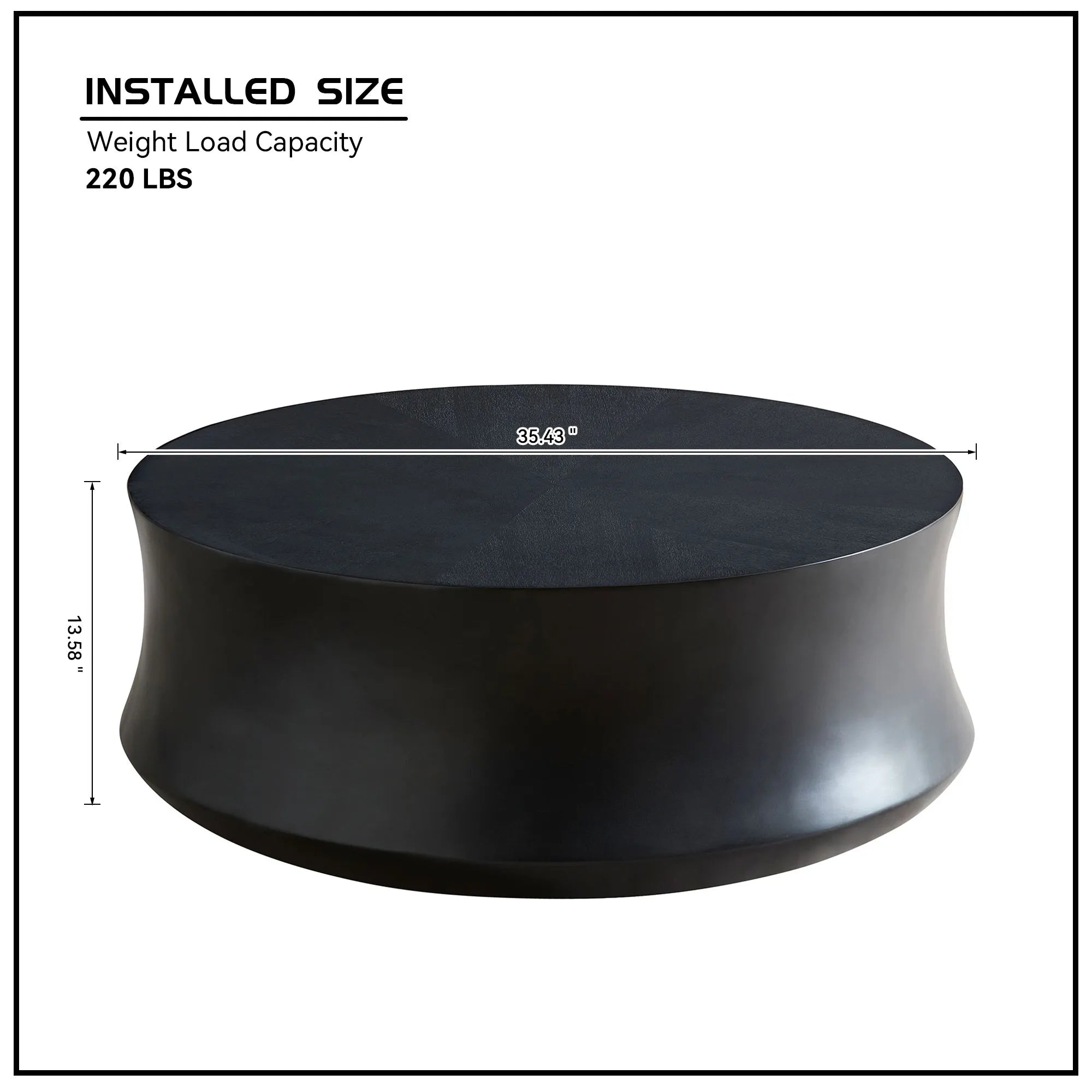 35" Modern Matte Black Fiberglass Round Coffee Table