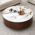 35" Modern Round Coffee Table, Faux Marble Tabletop
